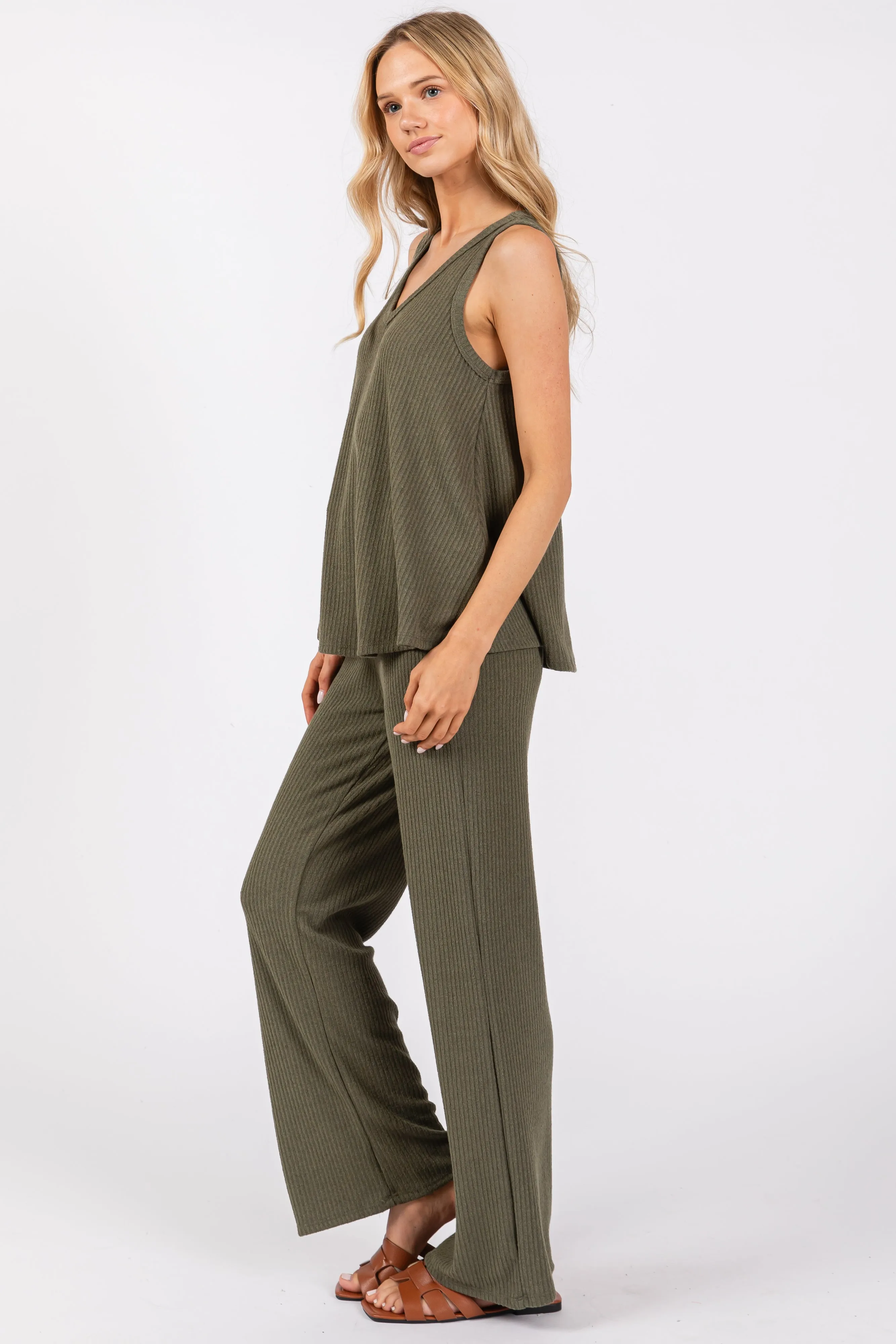 Olive Rib Knit Tank and Pant Set sold by Pinkblush product image thumbnail 2