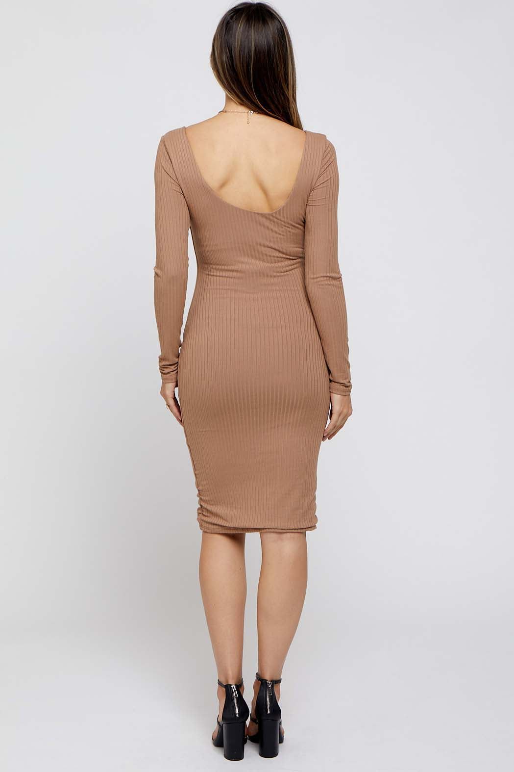Taupe Ribbed Long Sleeve Maternity Dress sold by Pinkblush product image thumbnail 4