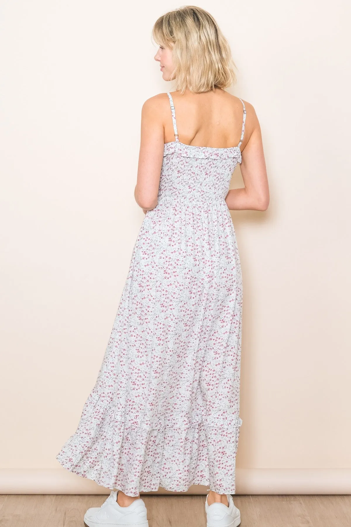 Cream Floral Ruffle Square Neck Smocked Waist Maxi Dress sold by Pinkblush product image thumbnail 3