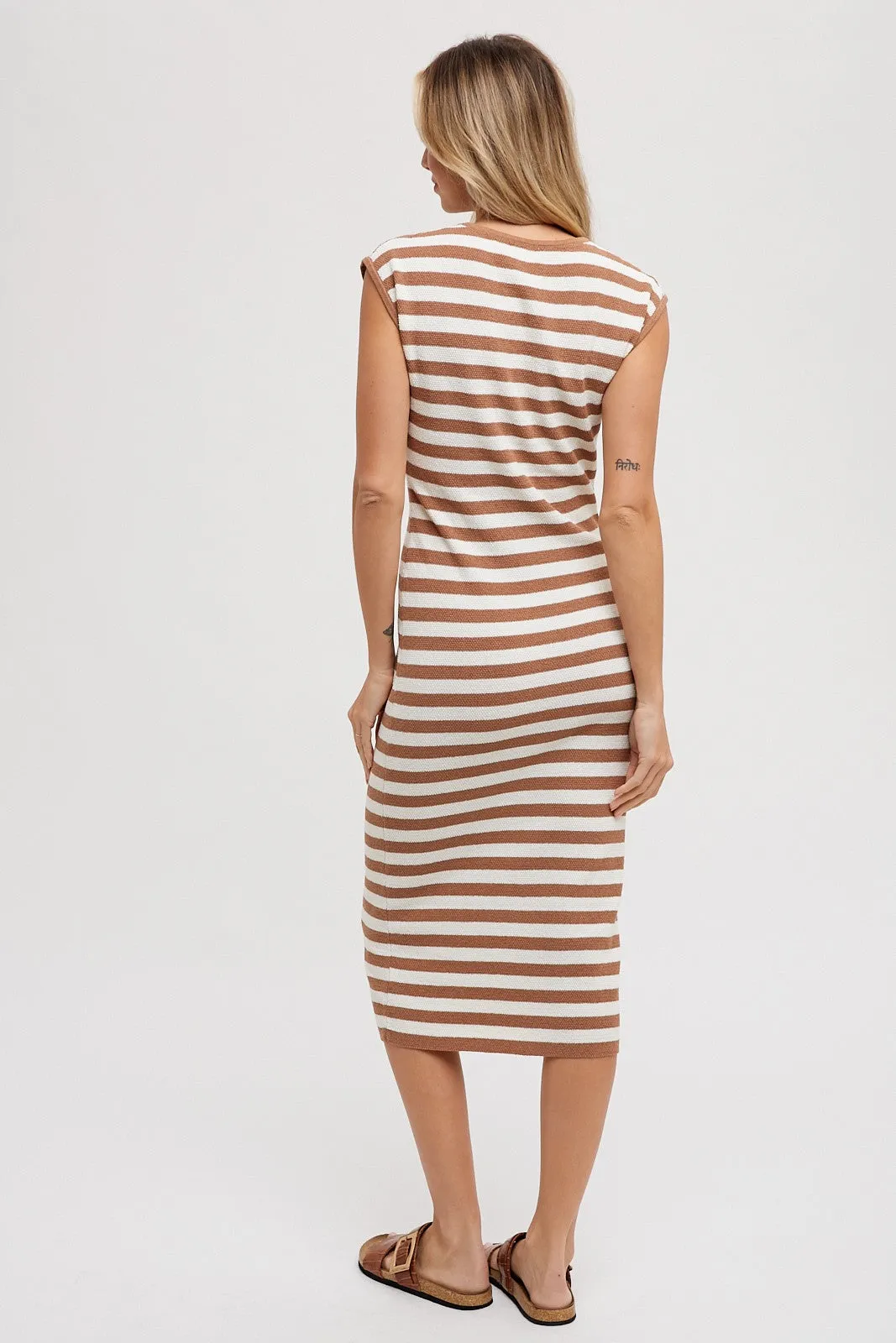 Mocha Striped Sleeveless Midi Dress sold by Pinkblush product image thumbnail 3
