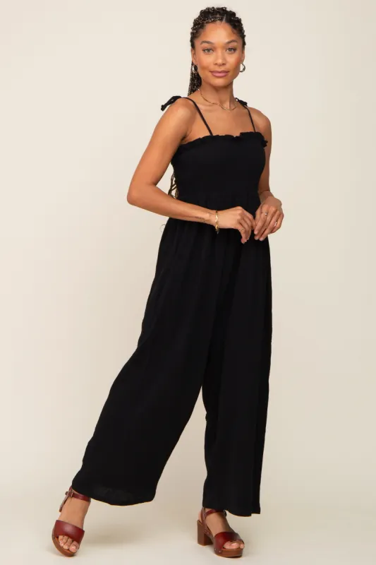 Black Sleeveless Cropped Jumpsuit sold by Pinkblush
