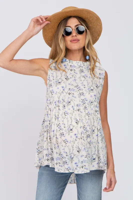 Ivory Floral Sleeveless Babydoll Maternity Top sold by Pinkblush