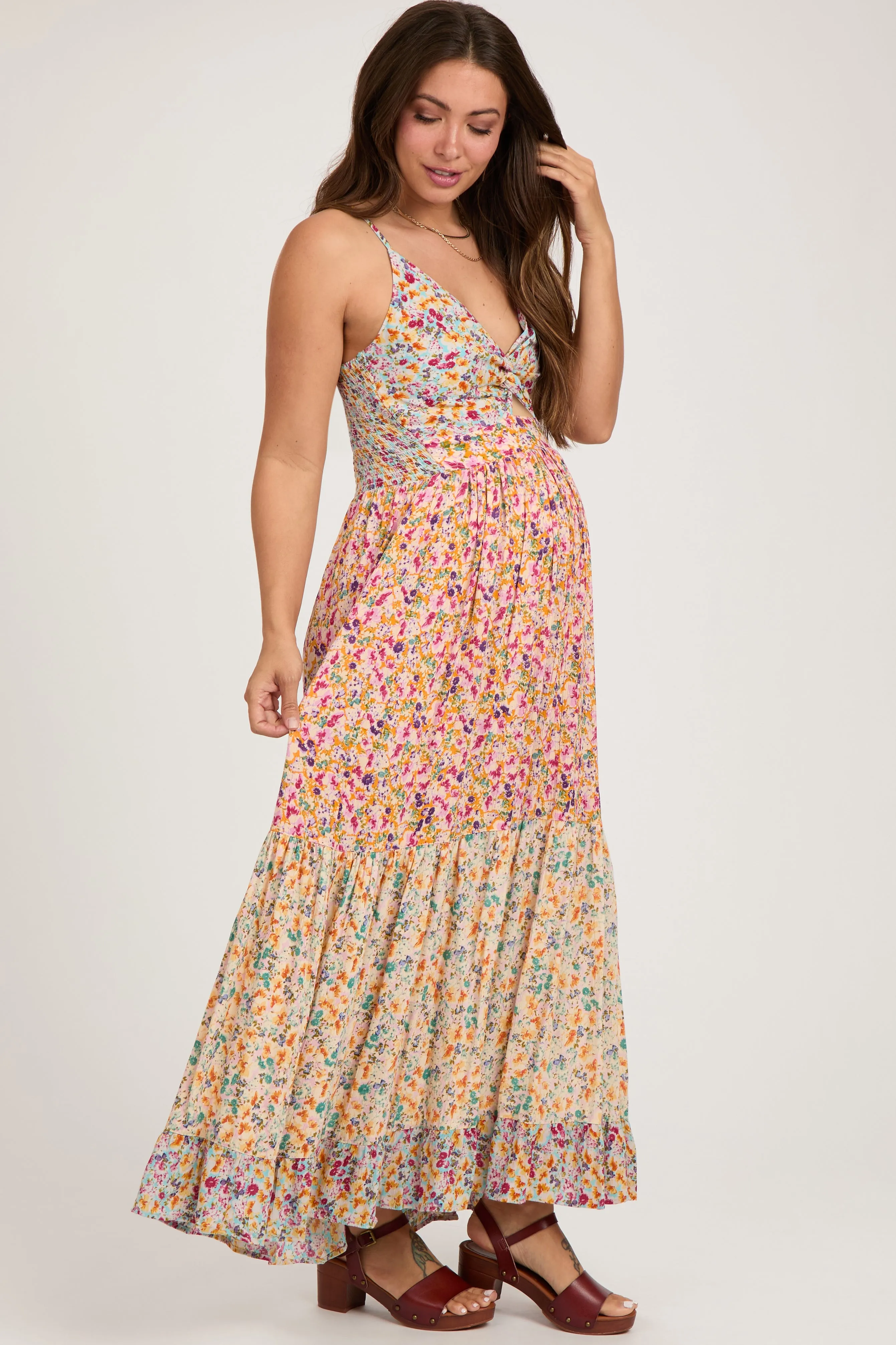 Multi-colored V-Neck Front Twist Maternity Maxi Dress sold by Pinkblush product image thumbnail 3