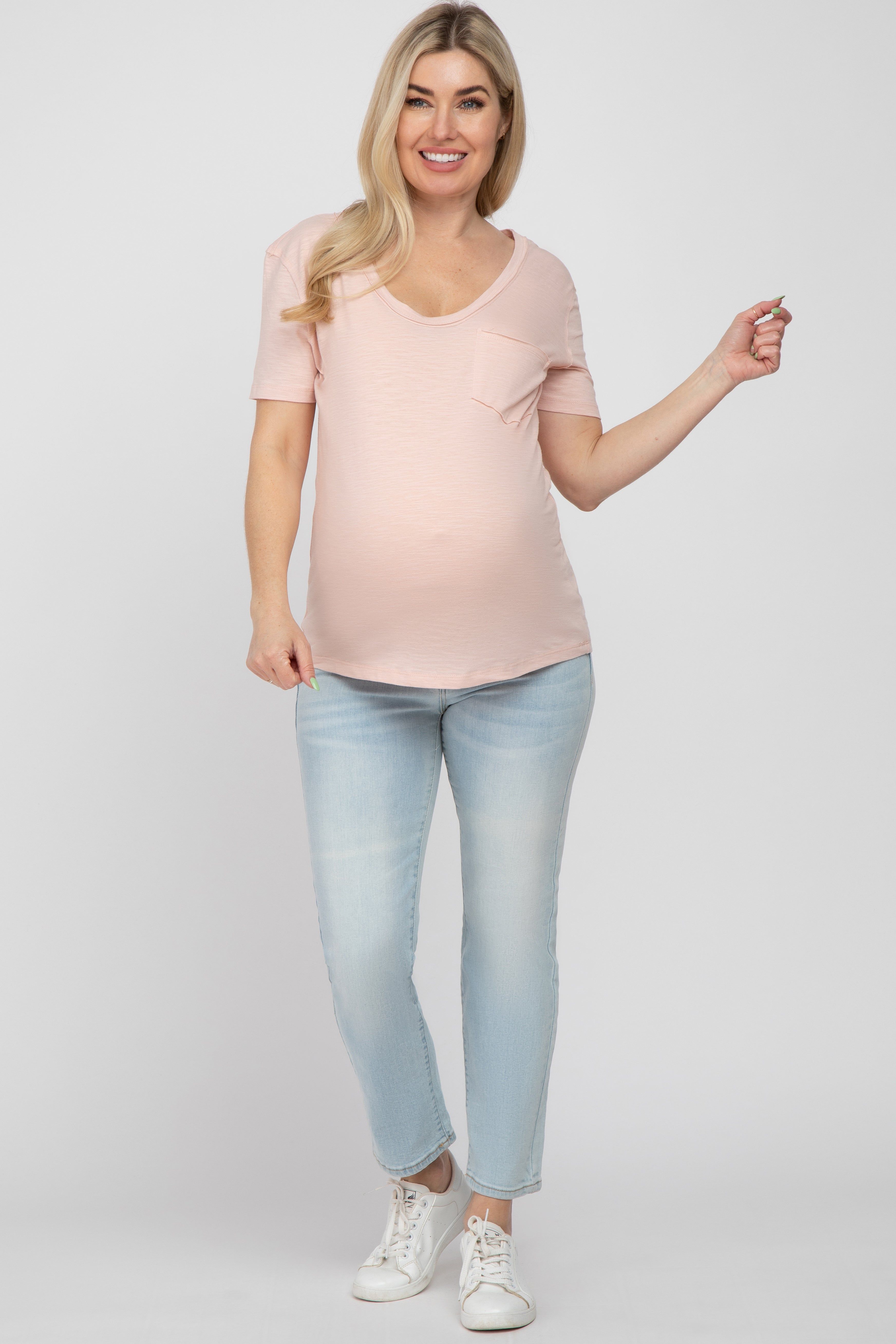 Light Peach Heathered Pocket Front Maternity Top sold by Pinkblush product image thumbnail 4