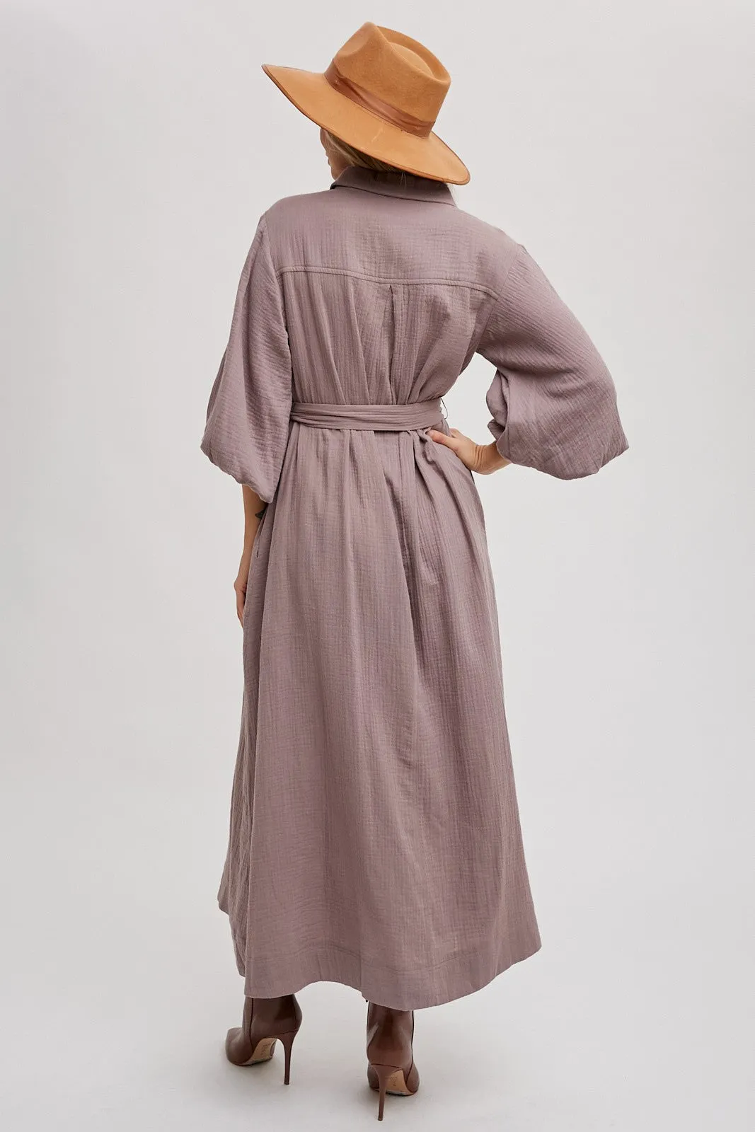 Mocha Gauze Belted Shirt Midi Dress sold by Pinkblush product image thumbnail 2