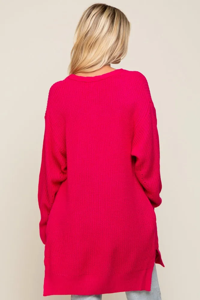 Fuchsia Cable Knit Accent Cardigan sold by Pinkblush product image thumbnail 3