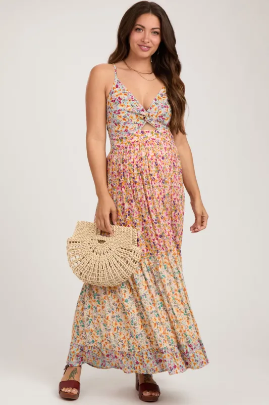 Multi-colored V-Neck Front Twist Maternity Maxi Dress sold by Pinkblush