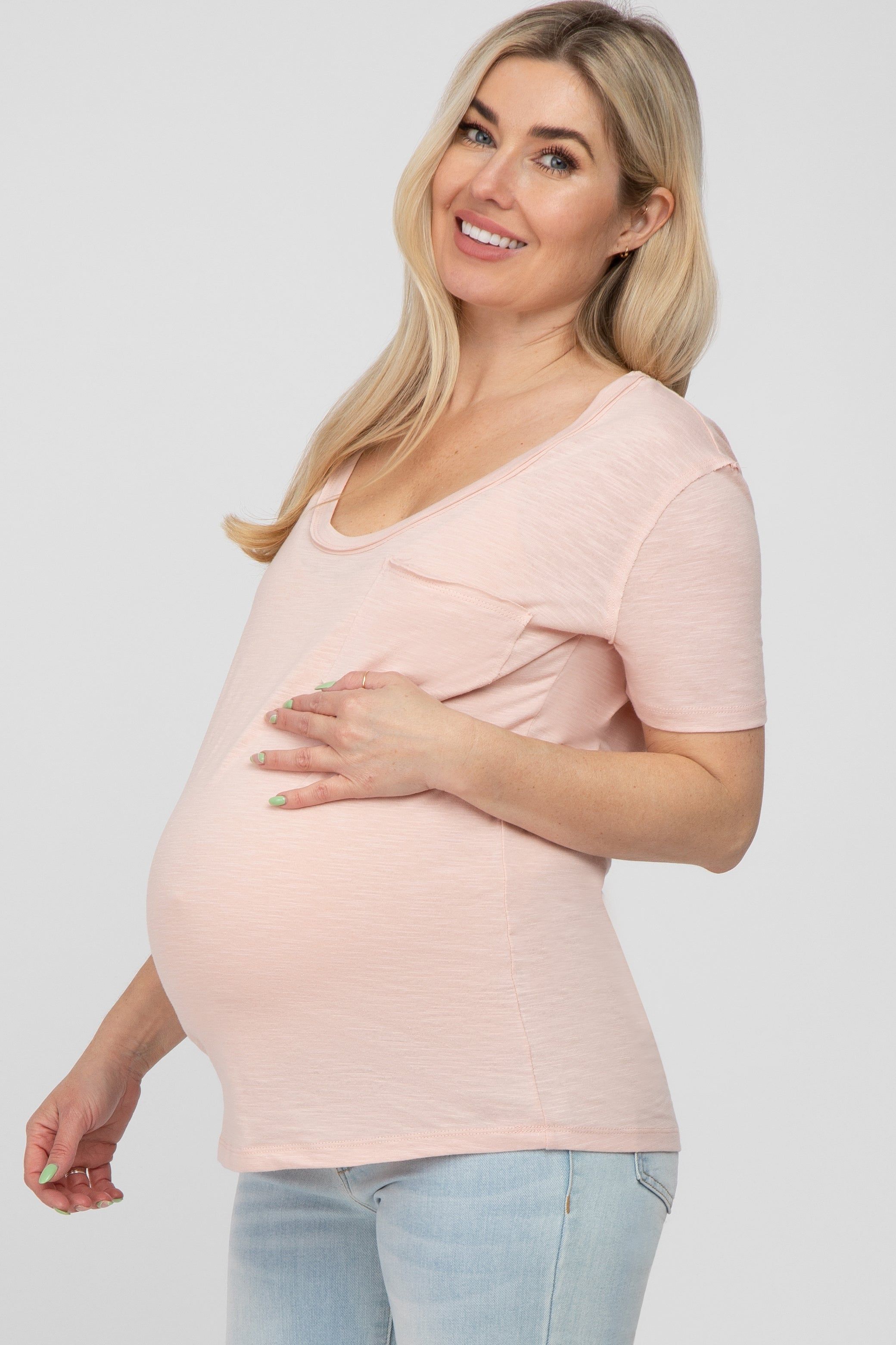 Light Peach Heathered Pocket Front Maternity Top sold by Pinkblush product image thumbnail 2