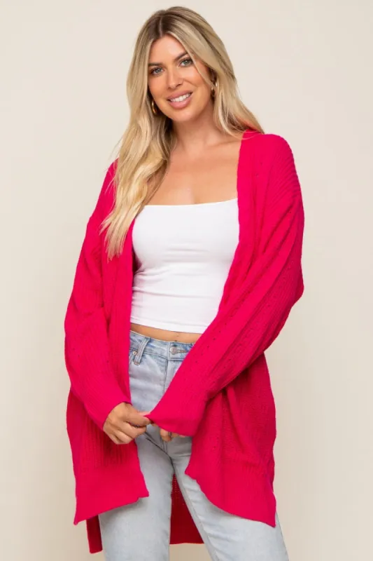 Fuchsia Cable Knit Accent Cardigan sold by Pinkblush