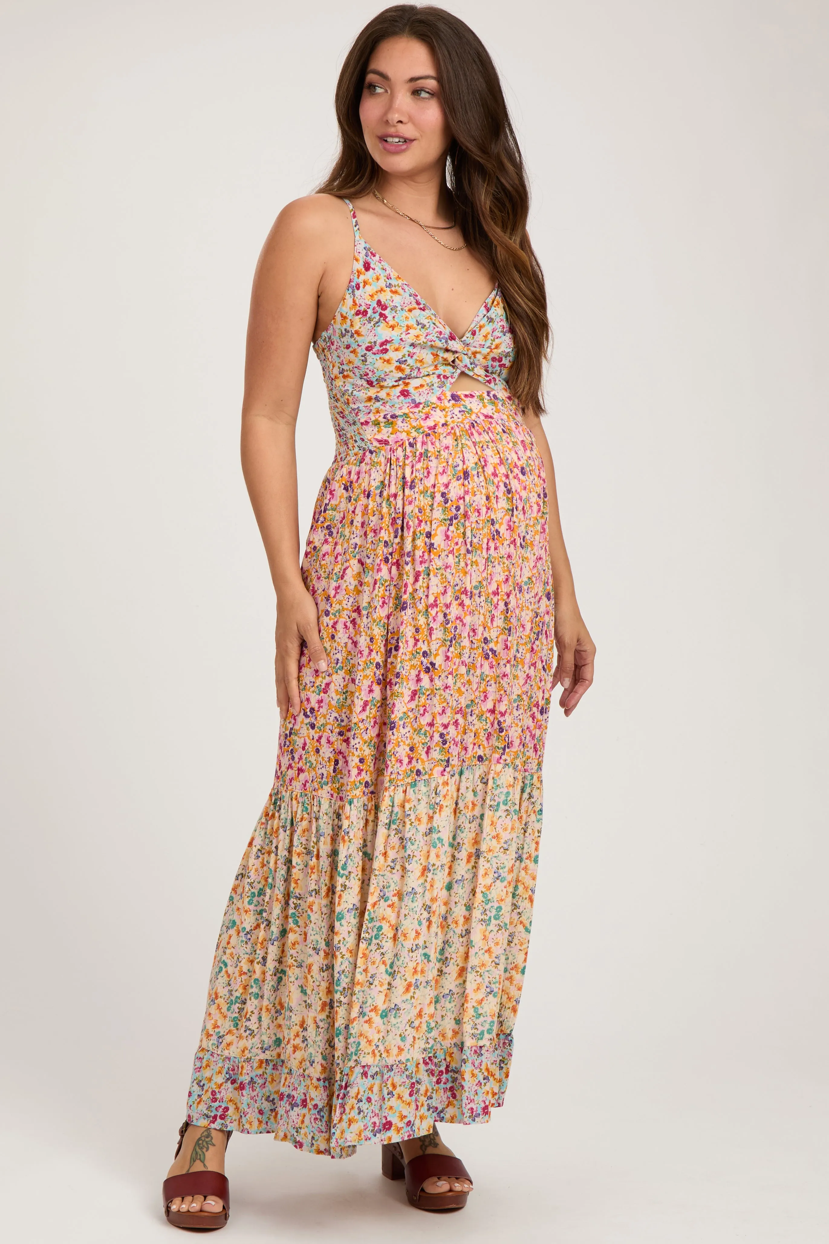 Multi-colored V-Neck Front Twist Maternity Maxi Dress sold by Pinkblush product image thumbnail 2