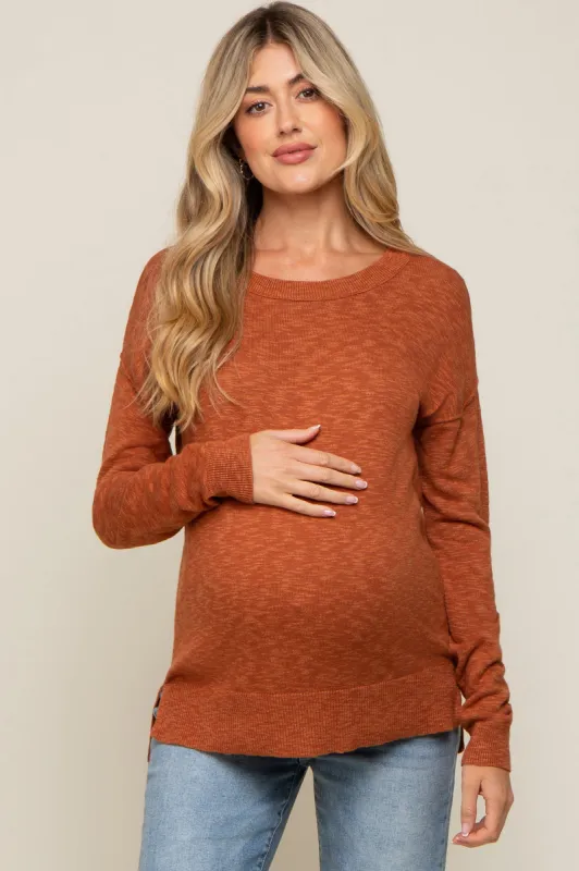 Rust Knit Long Sleeve Maternity Top sold by Pinkblush