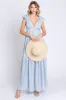 Light Blue Floral Deep V-Neck Tiered Maxi Dress sold by Pinkblush