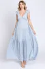 Light Blue Floral Deep V-Neck Tiered Maxi Dress sold by Pinkblush