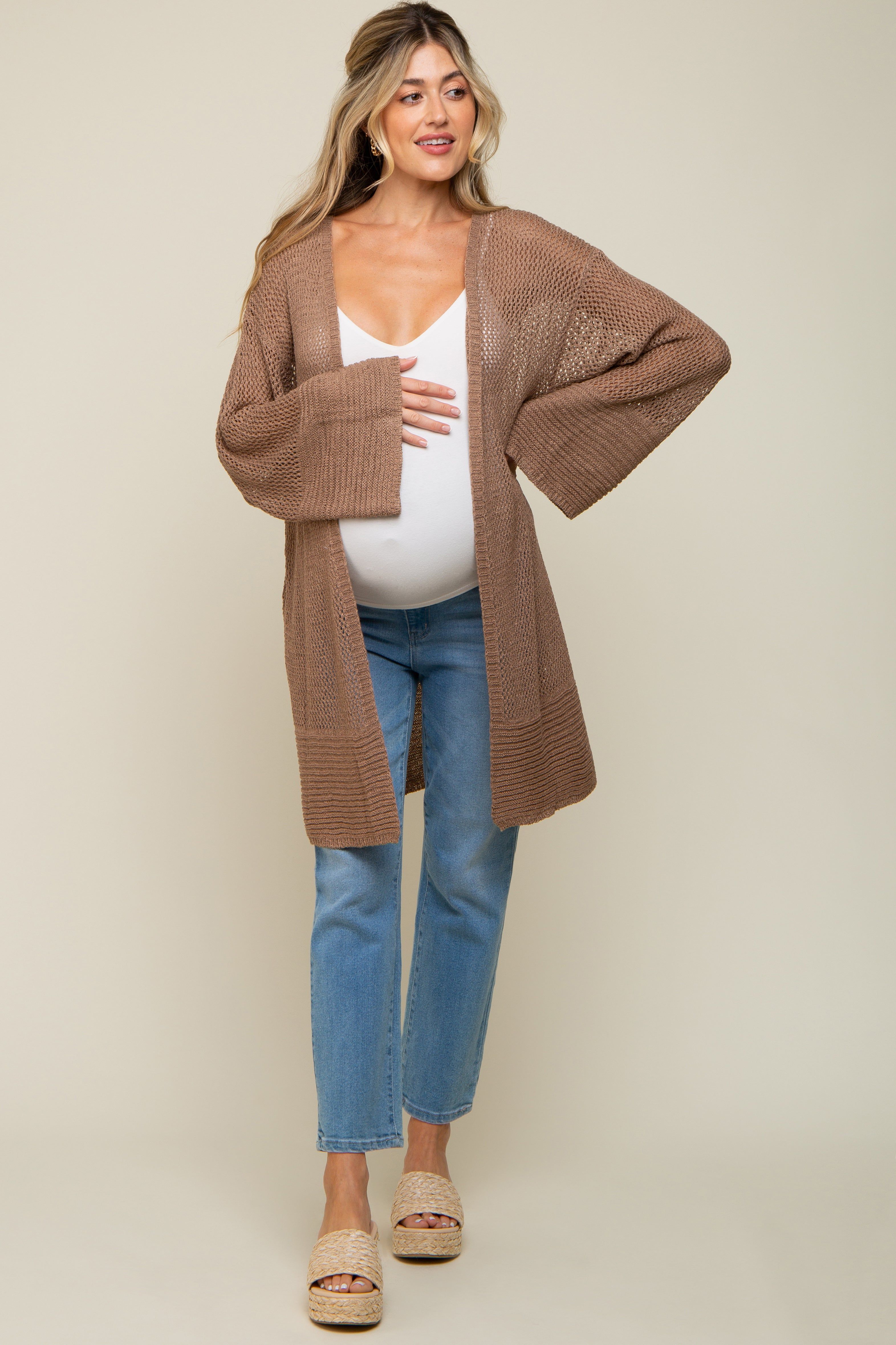 Mocha Open Knit Maternity Cardigan sold by Pinkblush product image thumbnail 4