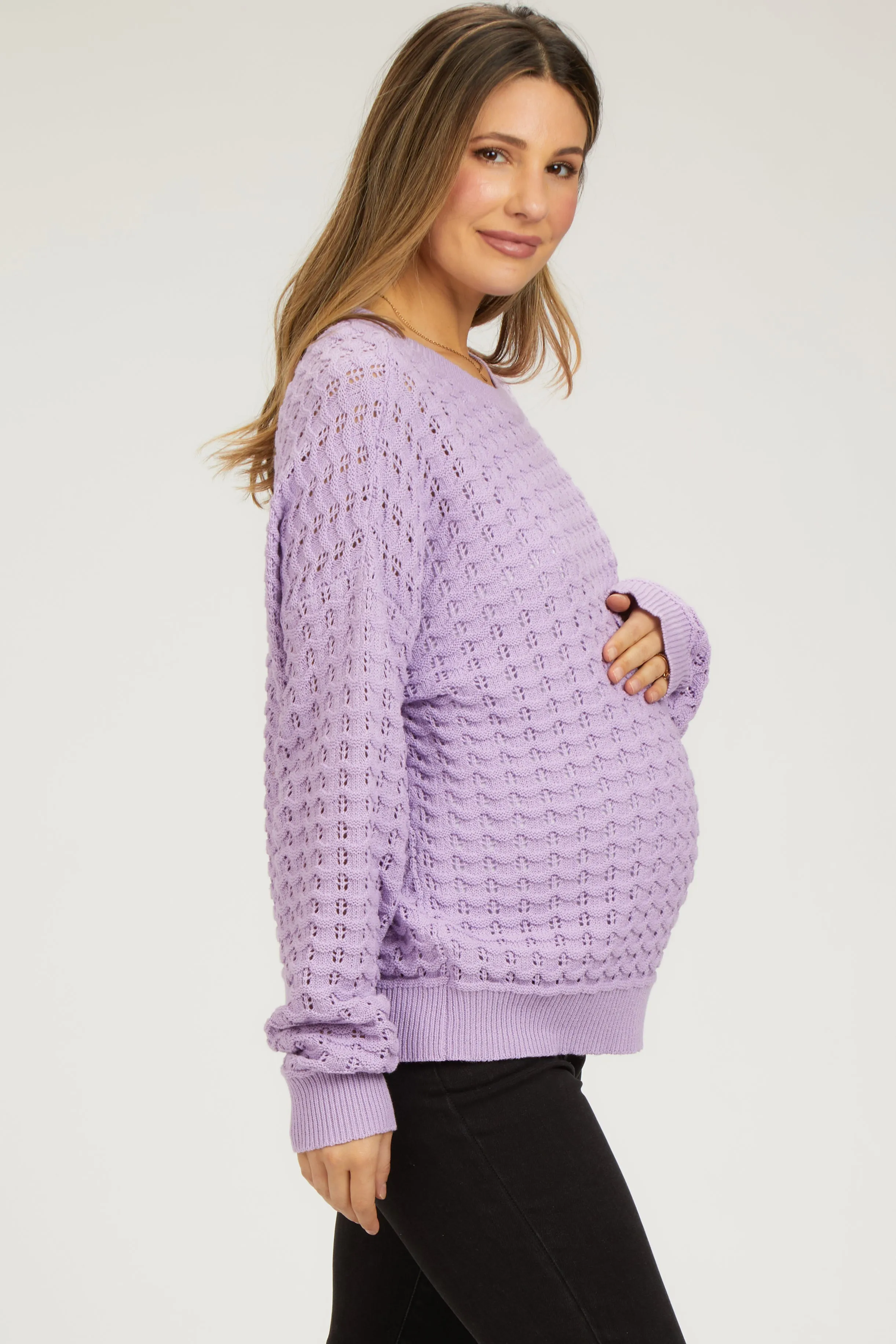 Lavender Open Knit Maternity Long Sleeve Top sold by Pinkblush product image thumbnail 2