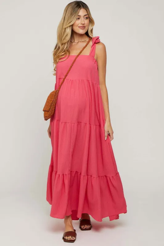 Magenta Sleeveless Tiered Maternity Maxi Dress sold by Pinkblush