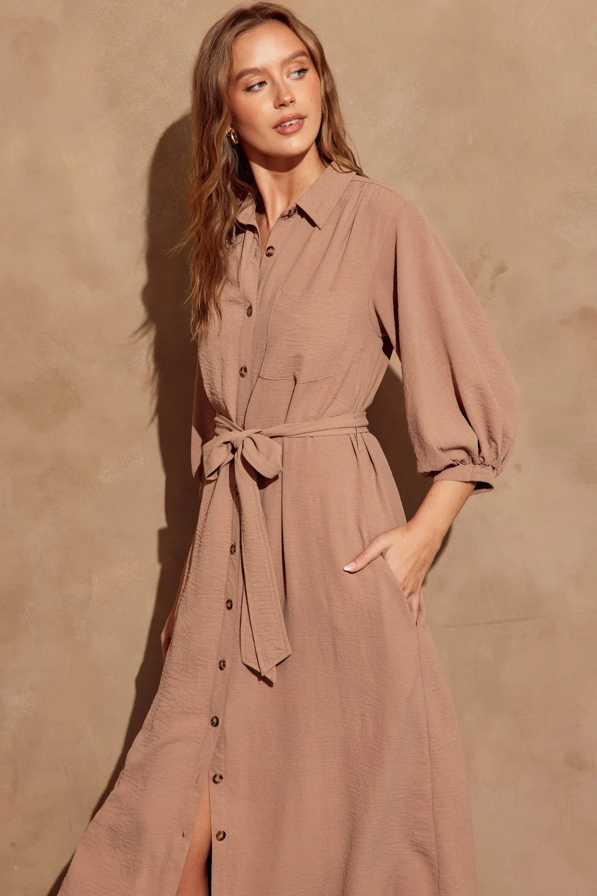 Mocha Button Down Shirt Dress sold by Pinkblush product image thumbnail 4