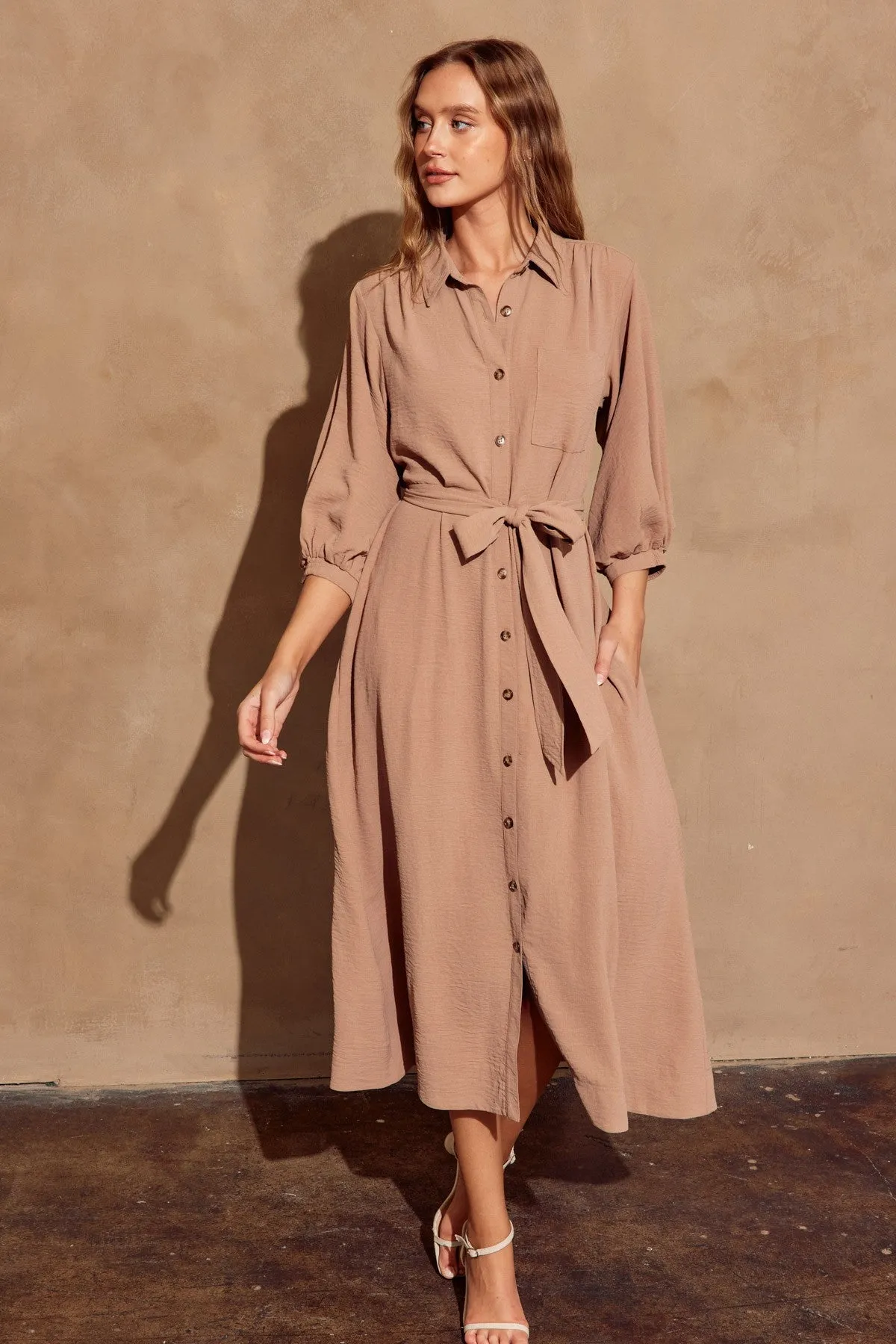 Mocha Button Down Shirt Dress sold by Pinkblush