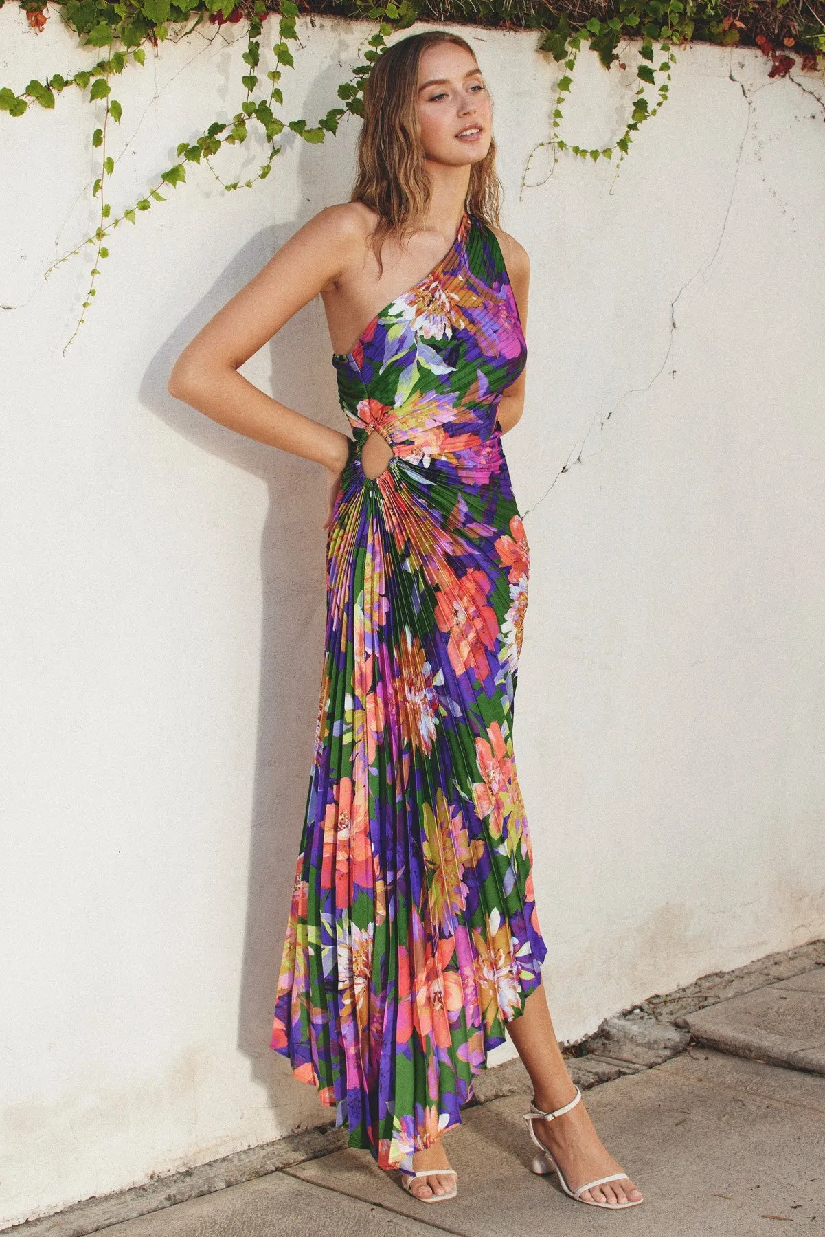 Multi Color Floral One Shoulder Midi Dress sold by Pinkblush product image thumbnail 2