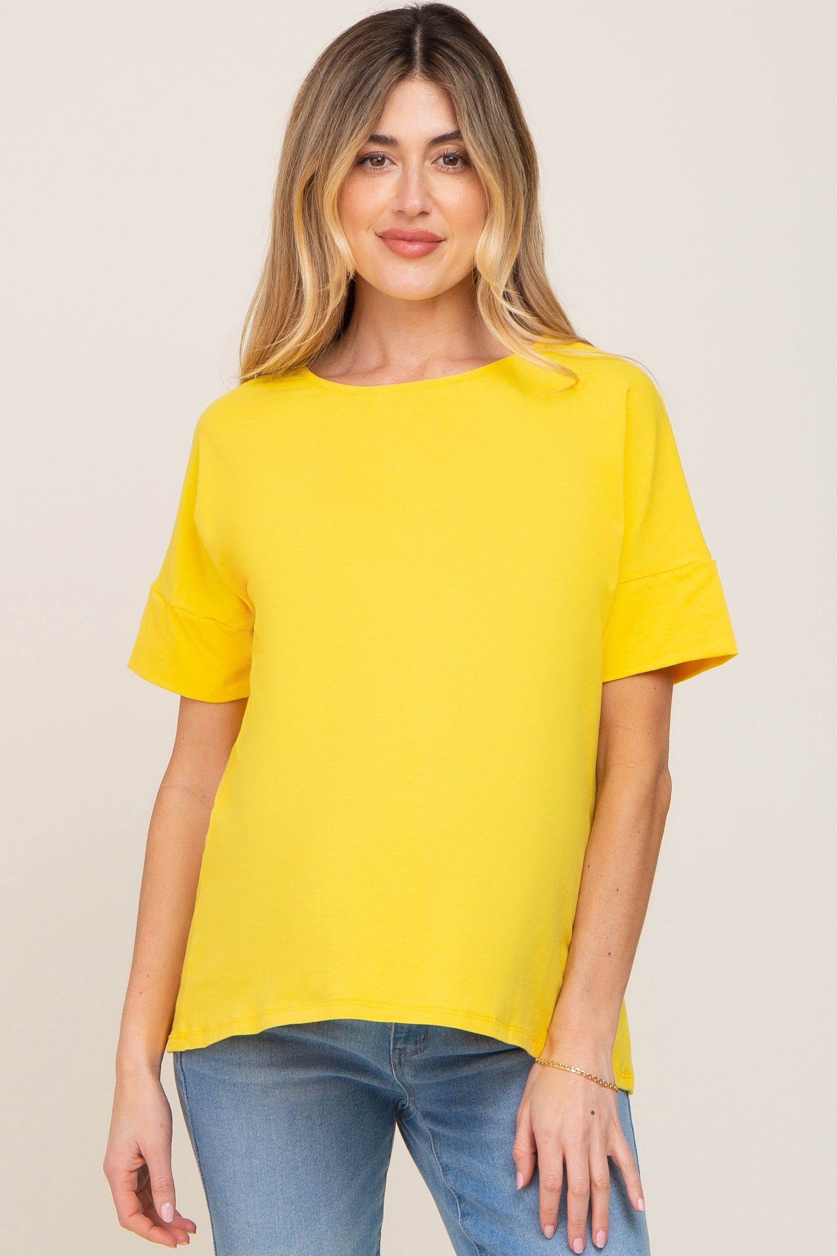 Yellow Short Cuff Sleeve Maternity Top sold by Pinkblush