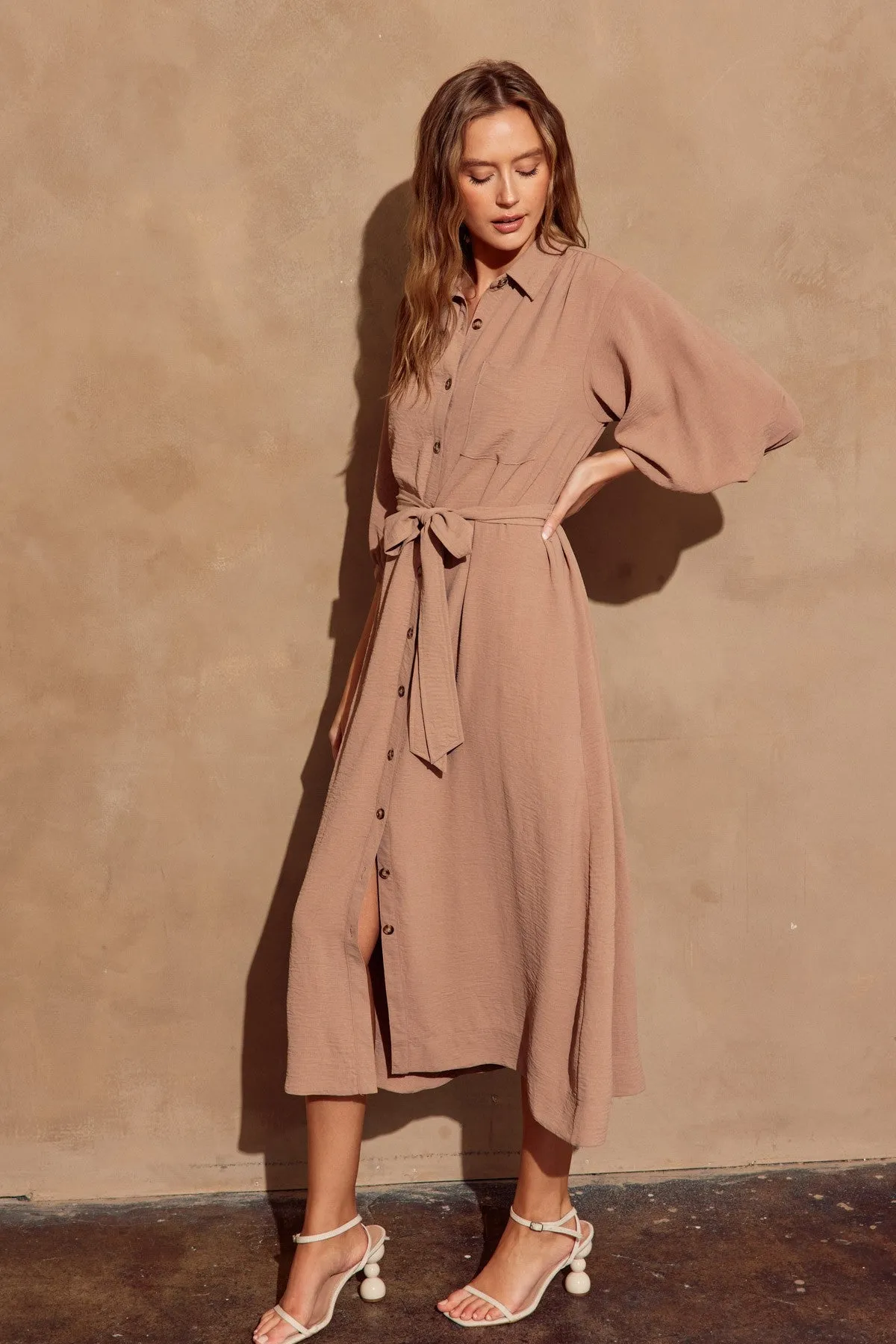 Mocha Button Down Shirt Dress sold by Pinkblush product image thumbnail 2
