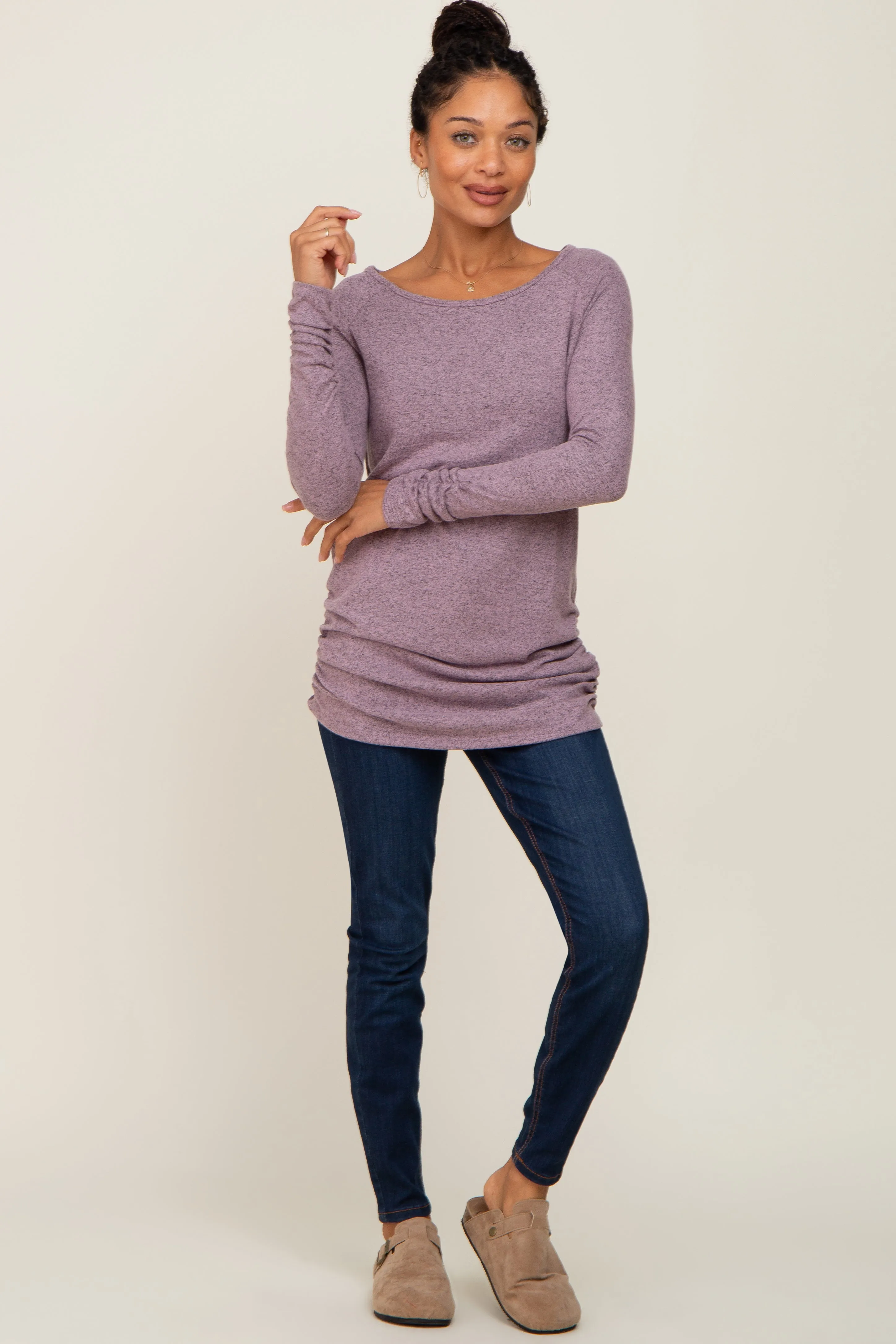 Mauve Brushed Knit Ruched Top sold by Pinkblush product image thumbnail 4