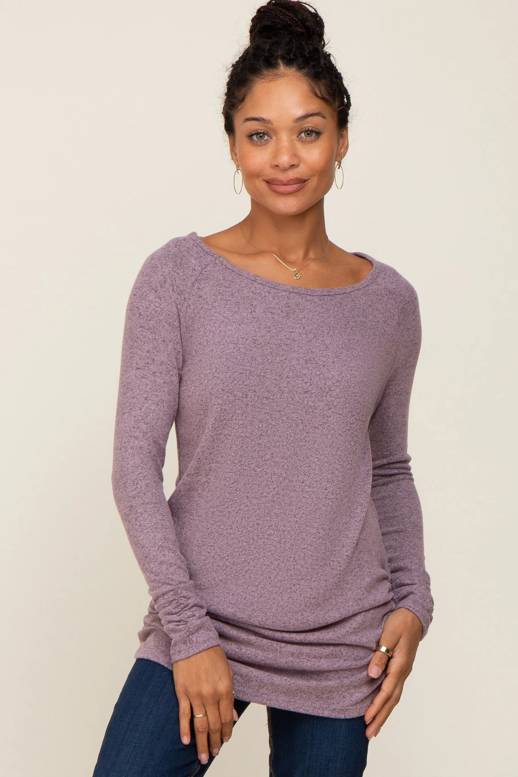 Mauve Brushed Knit Ruched Top sold by Pinkblush