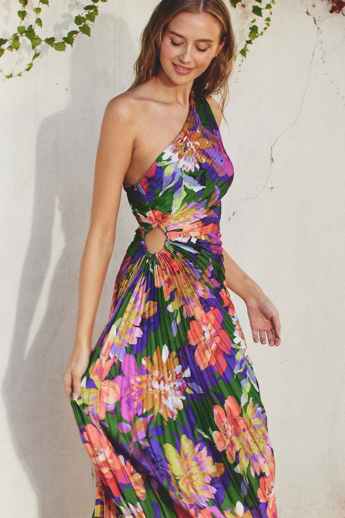 Multi Color Floral One Shoulder Midi Dress sold by Pinkblush product image thumbnail 4