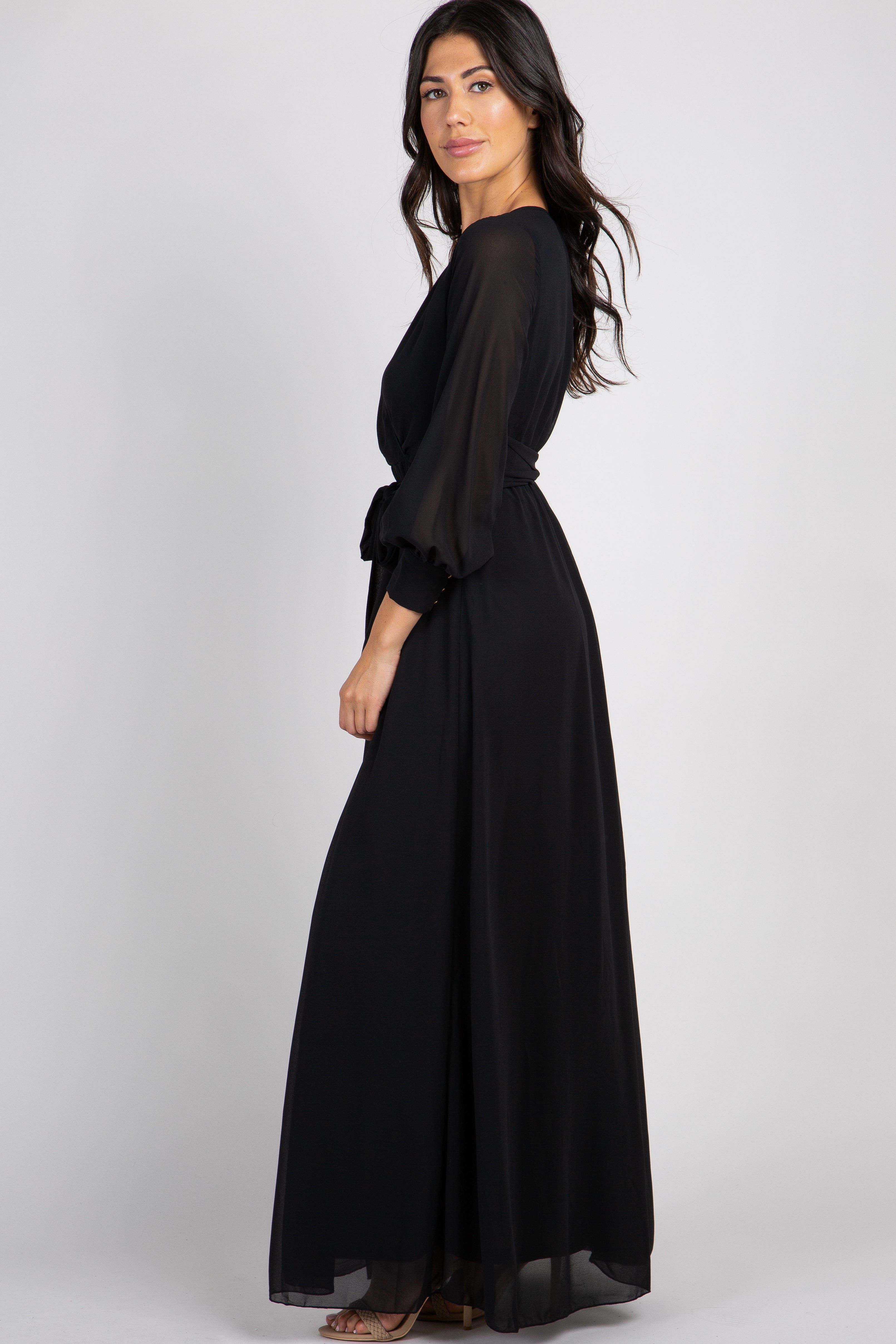 PinkBlush Black Chiffon Long Sleeve Pleated Maxi Dress sold by Pinkblush product image thumbnail 2