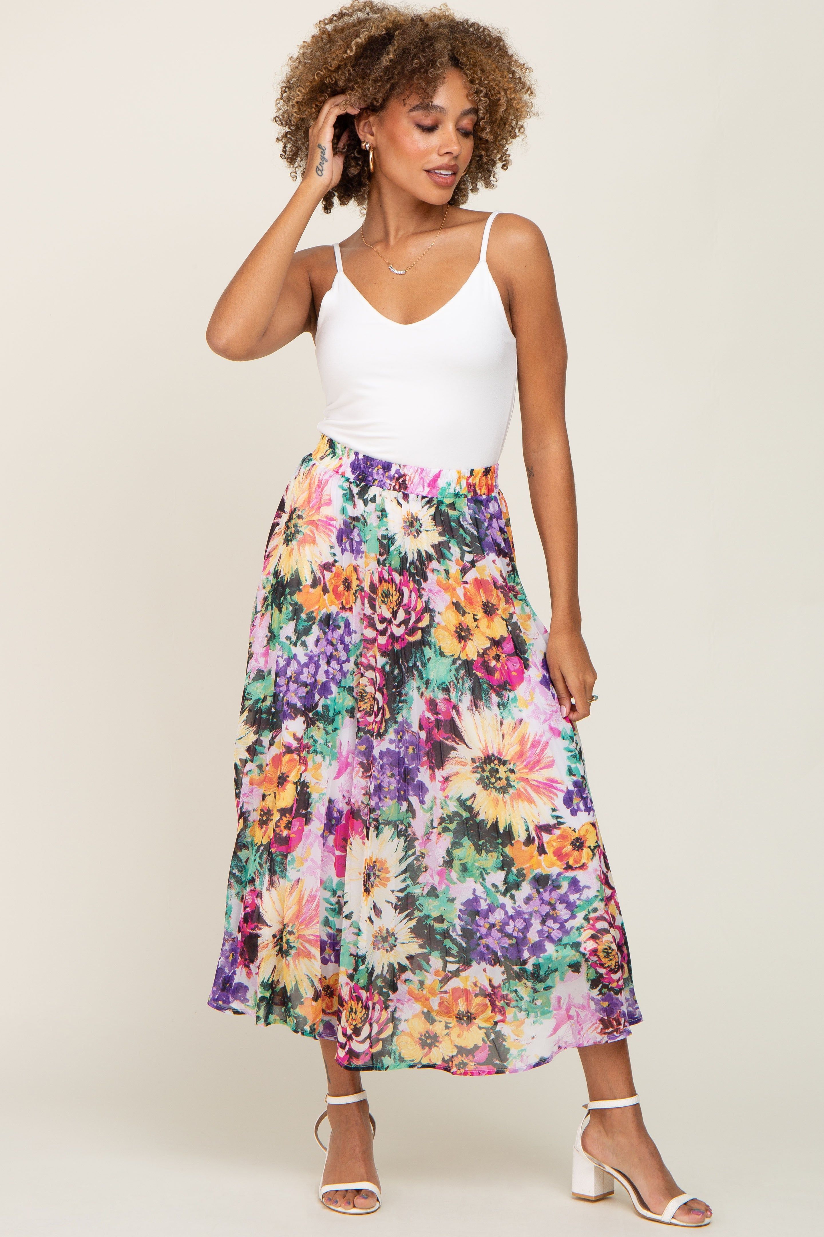 Fuchsia Floral Pleated Midi Skirt sold by Pinkblush product image thumbnail 6