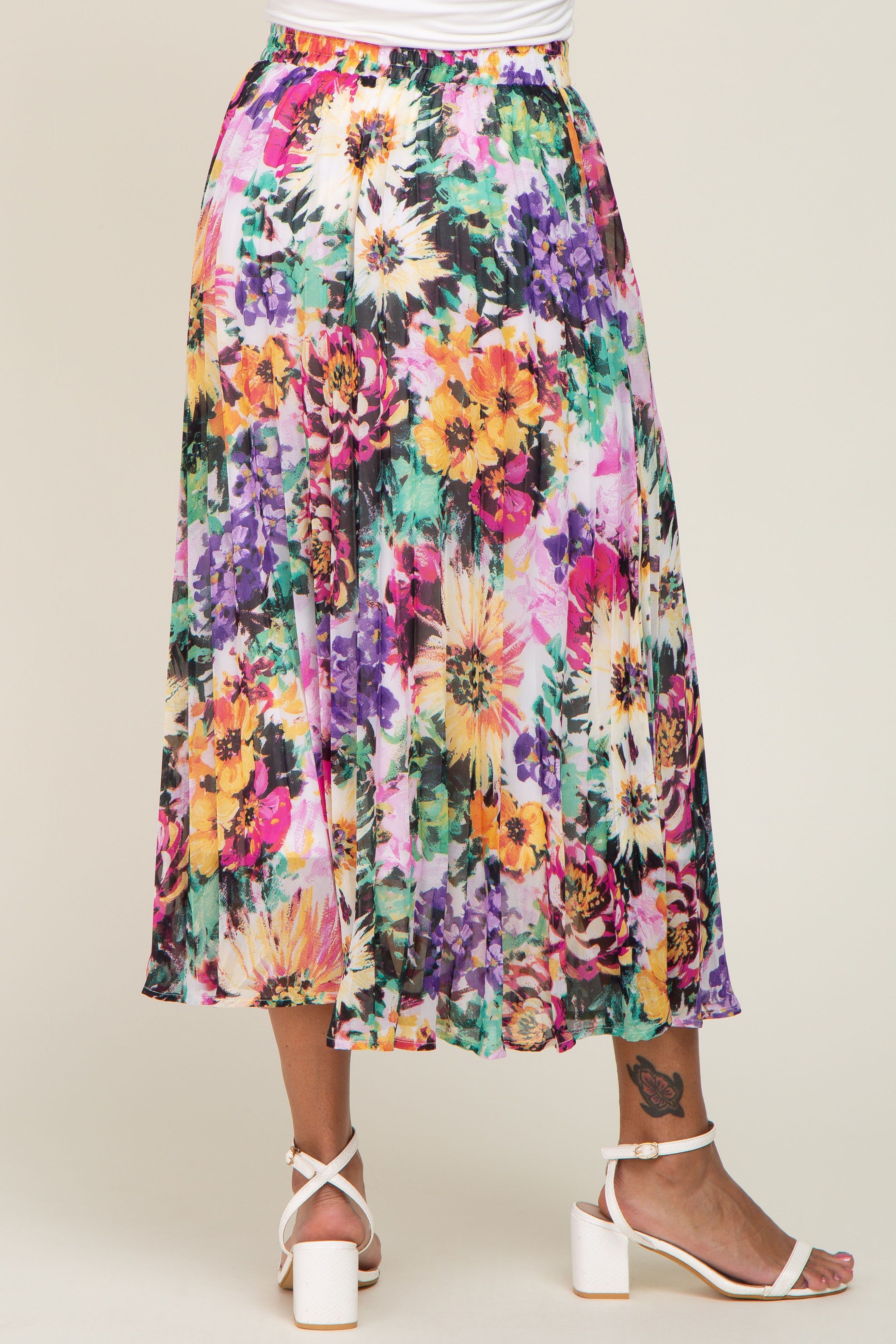 Fuchsia Floral Pleated Midi Skirt sold by Pinkblush product image thumbnail 4