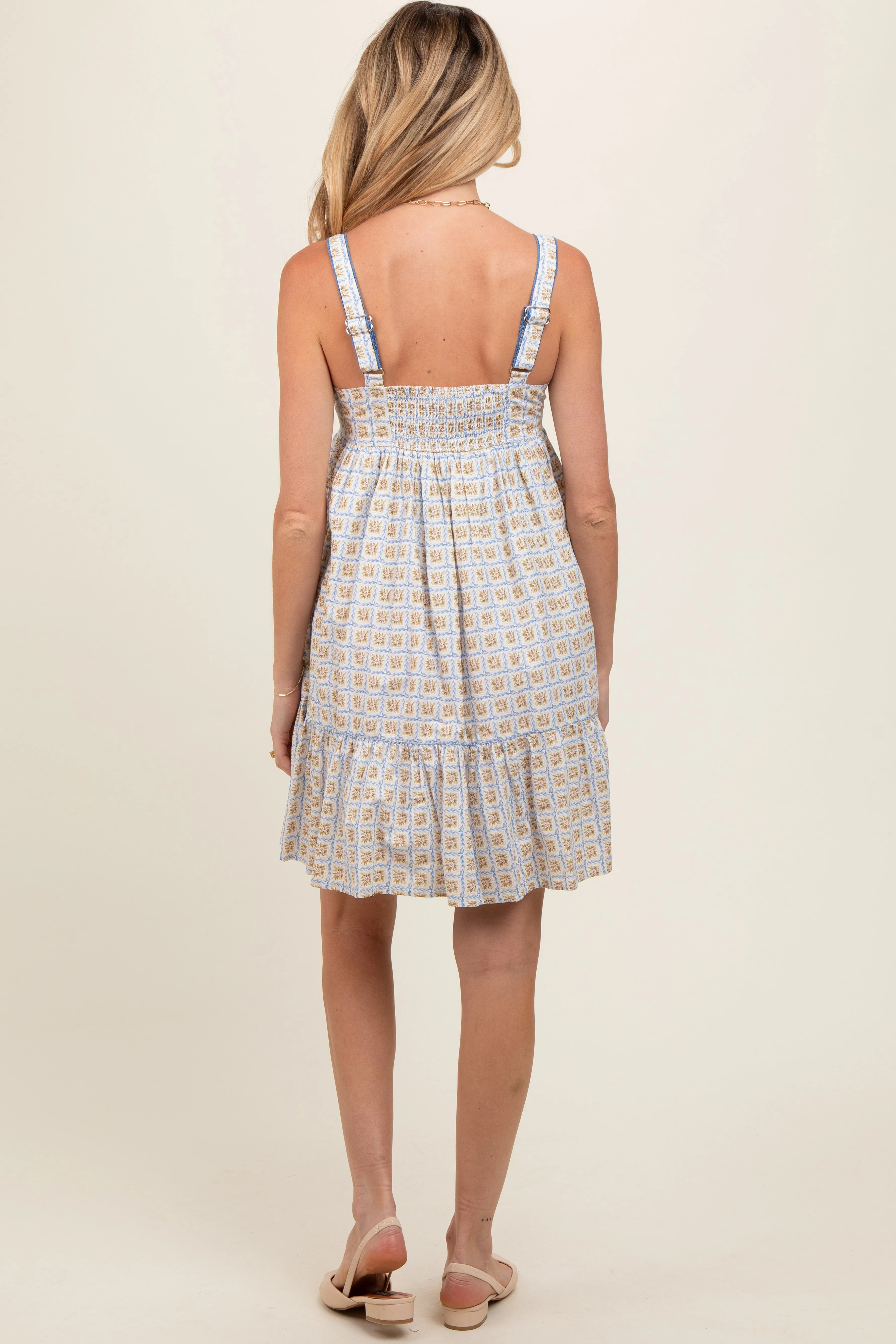 Blue Floral Print Sleeveless Ruffle Hem Maternity Mini Dress sold by Pinkblush product image thumbnail 5