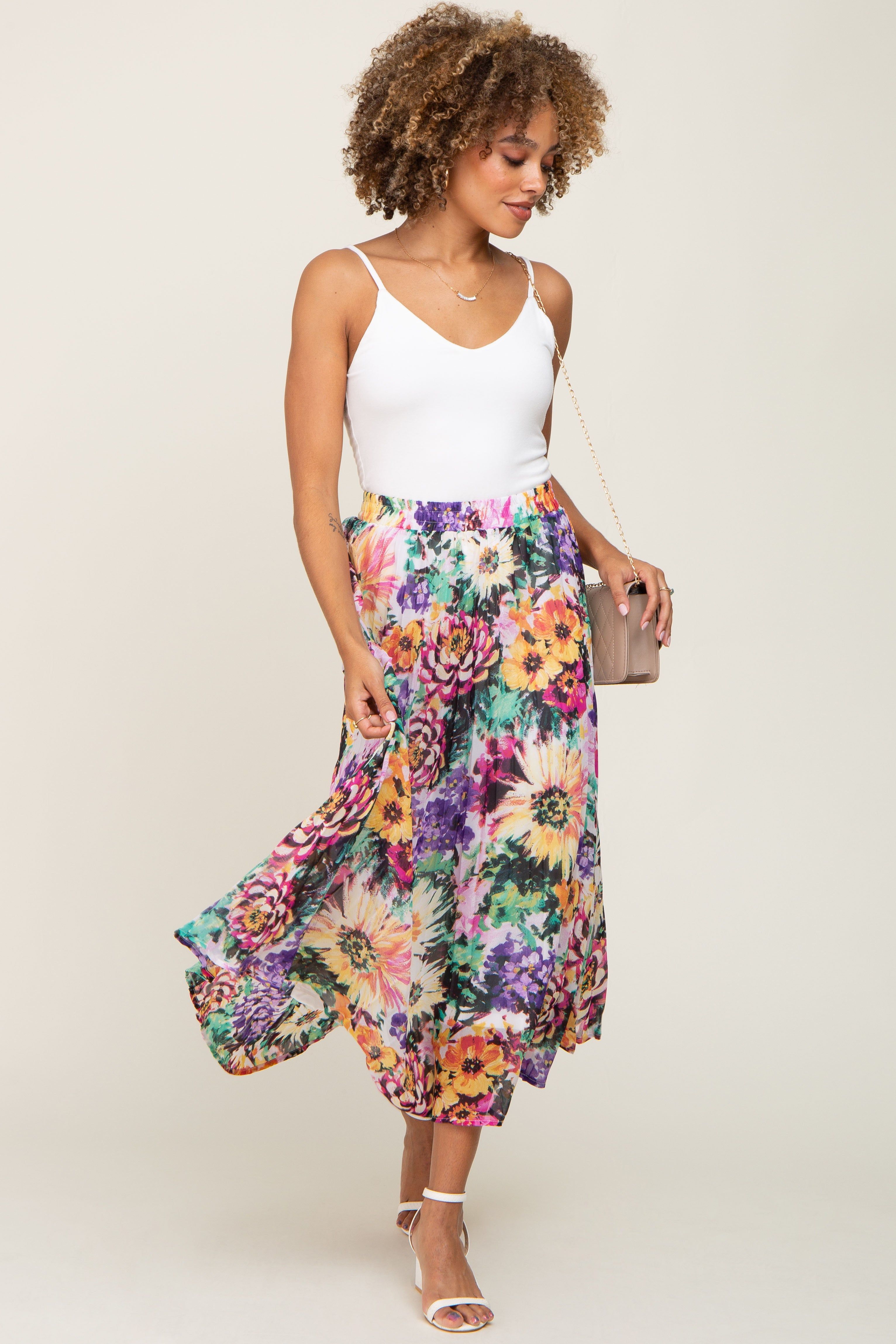 Fuchsia Floral Pleated Midi Skirt sold by Pinkblush product image thumbnail 5