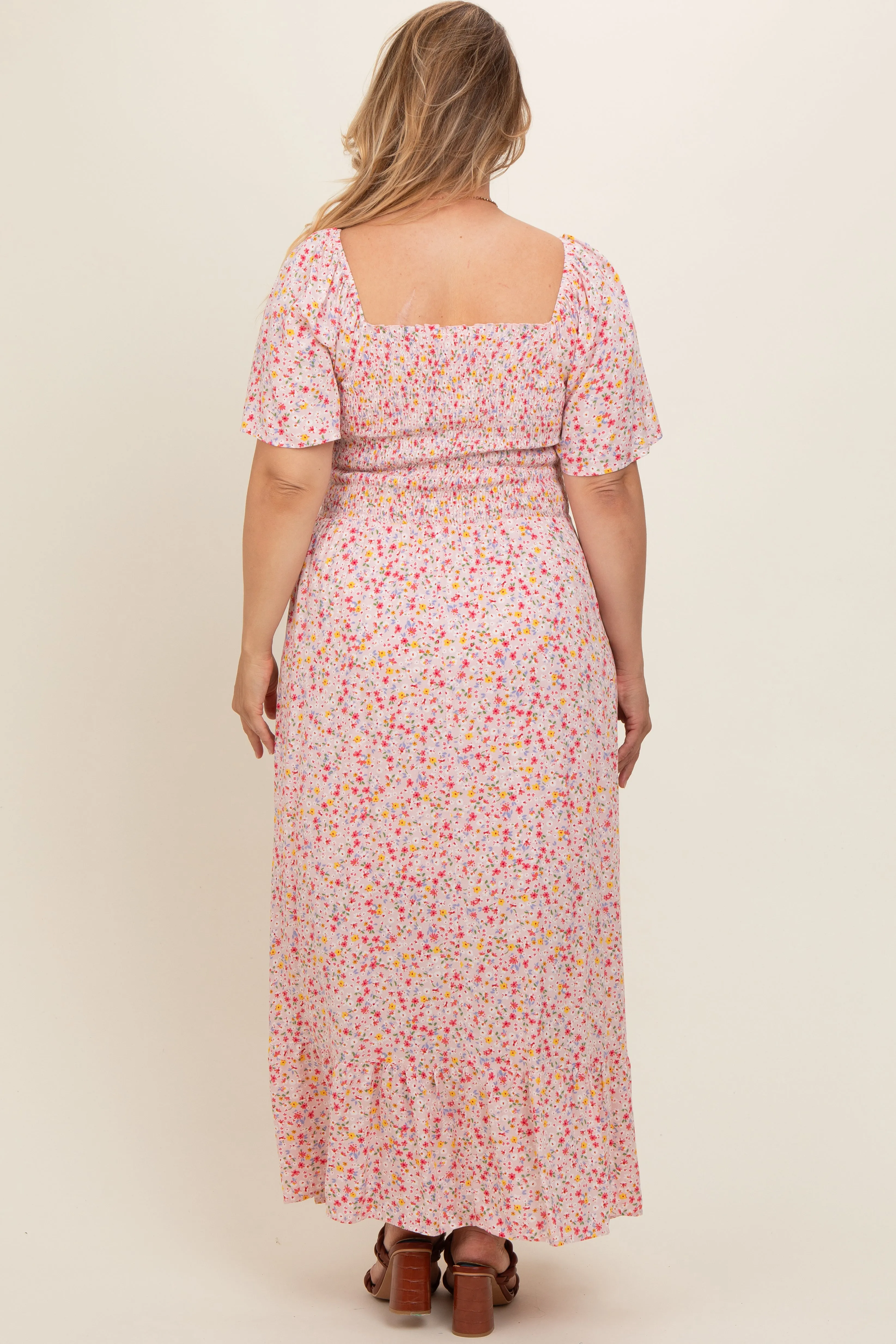 Light Pink Floral Smocked Plus Maternity Maxi Dress sold by Pinkblush product image thumbnail 4