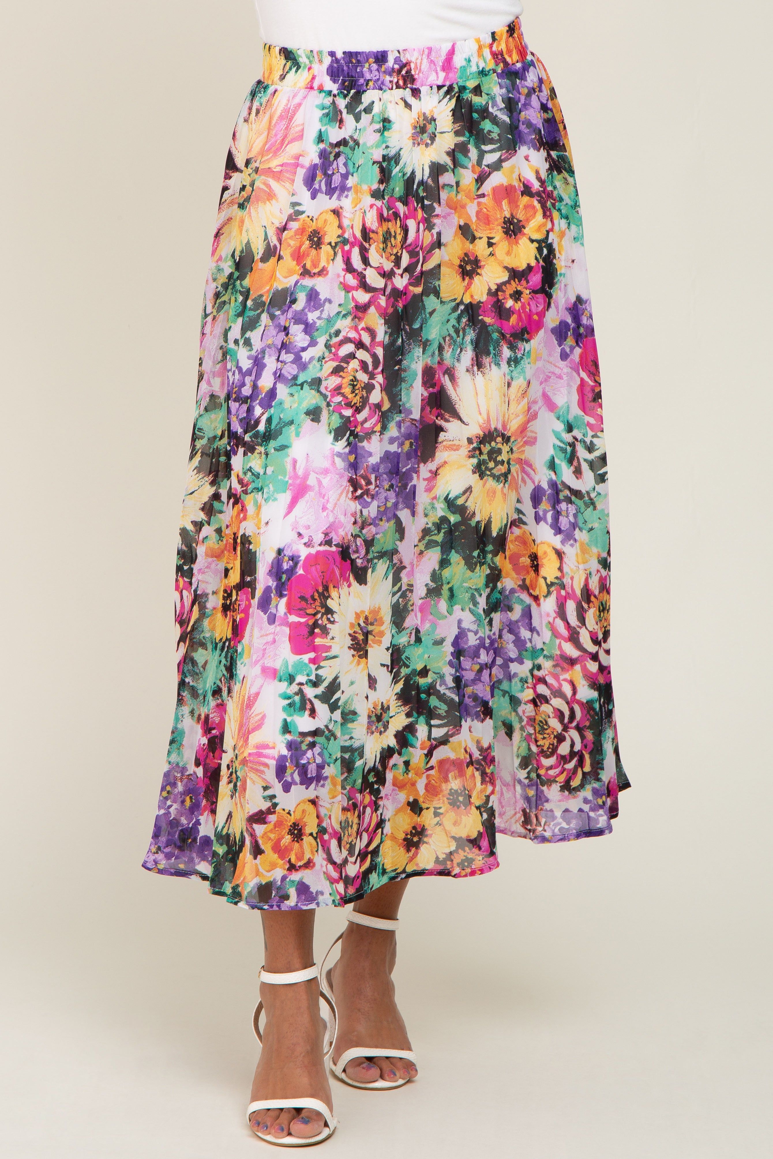 Fuchsia Floral Pleated Midi Skirt sold by Pinkblush product image thumbnail 2