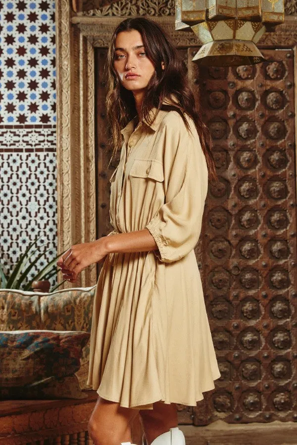 Khaki Solid Flare Mini Dress sold by Pinkblush product image thumbnail 3