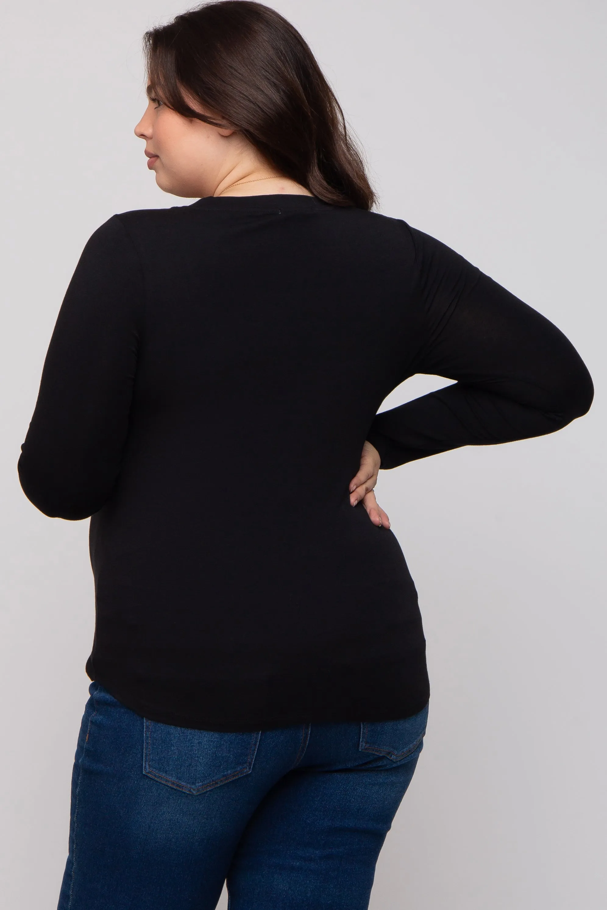 Black Basic Long Sleeve Plus Maternity Top sold by Pinkblush product image thumbnail 4