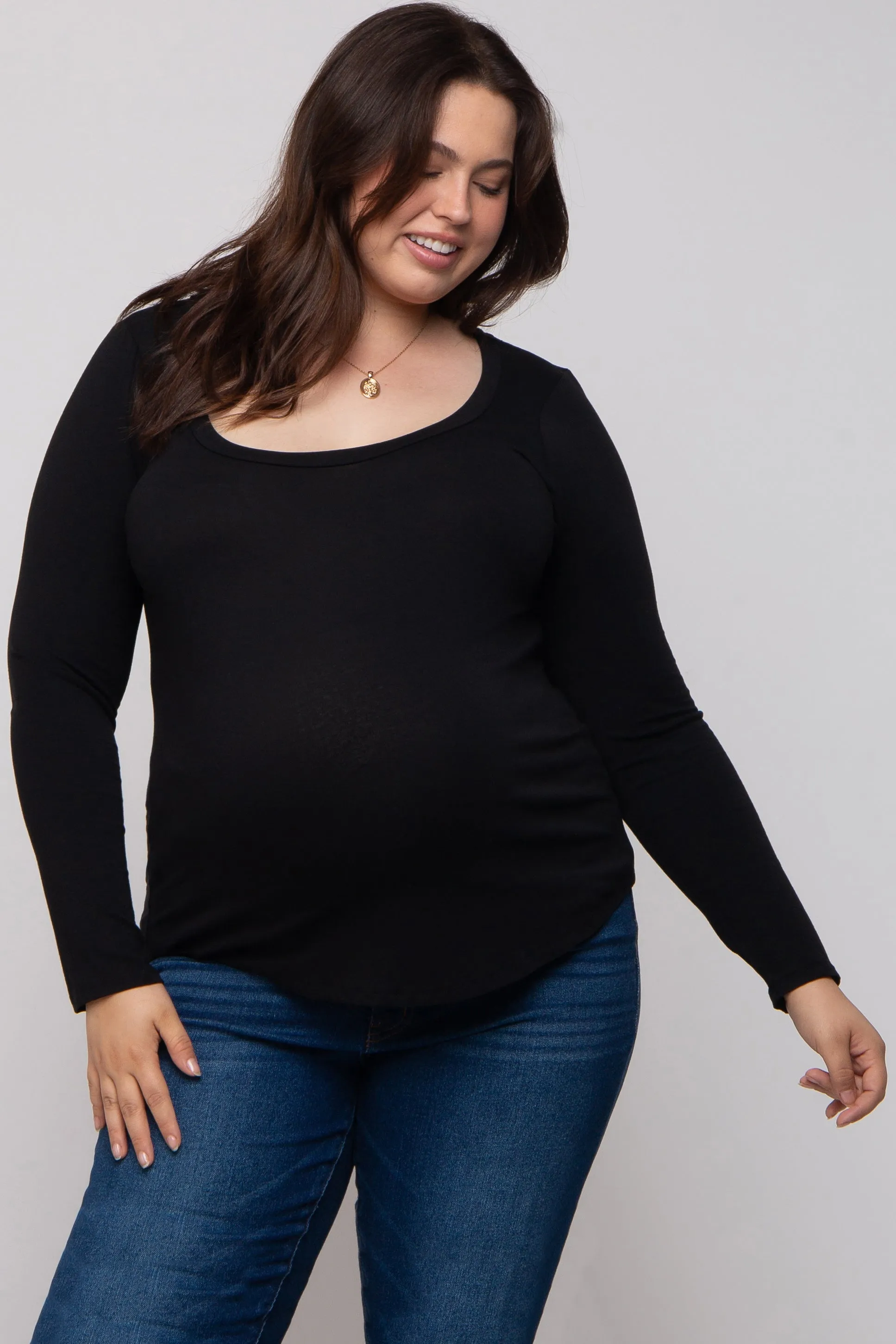 Black Basic Long Sleeve Plus Maternity Top sold by Pinkblush