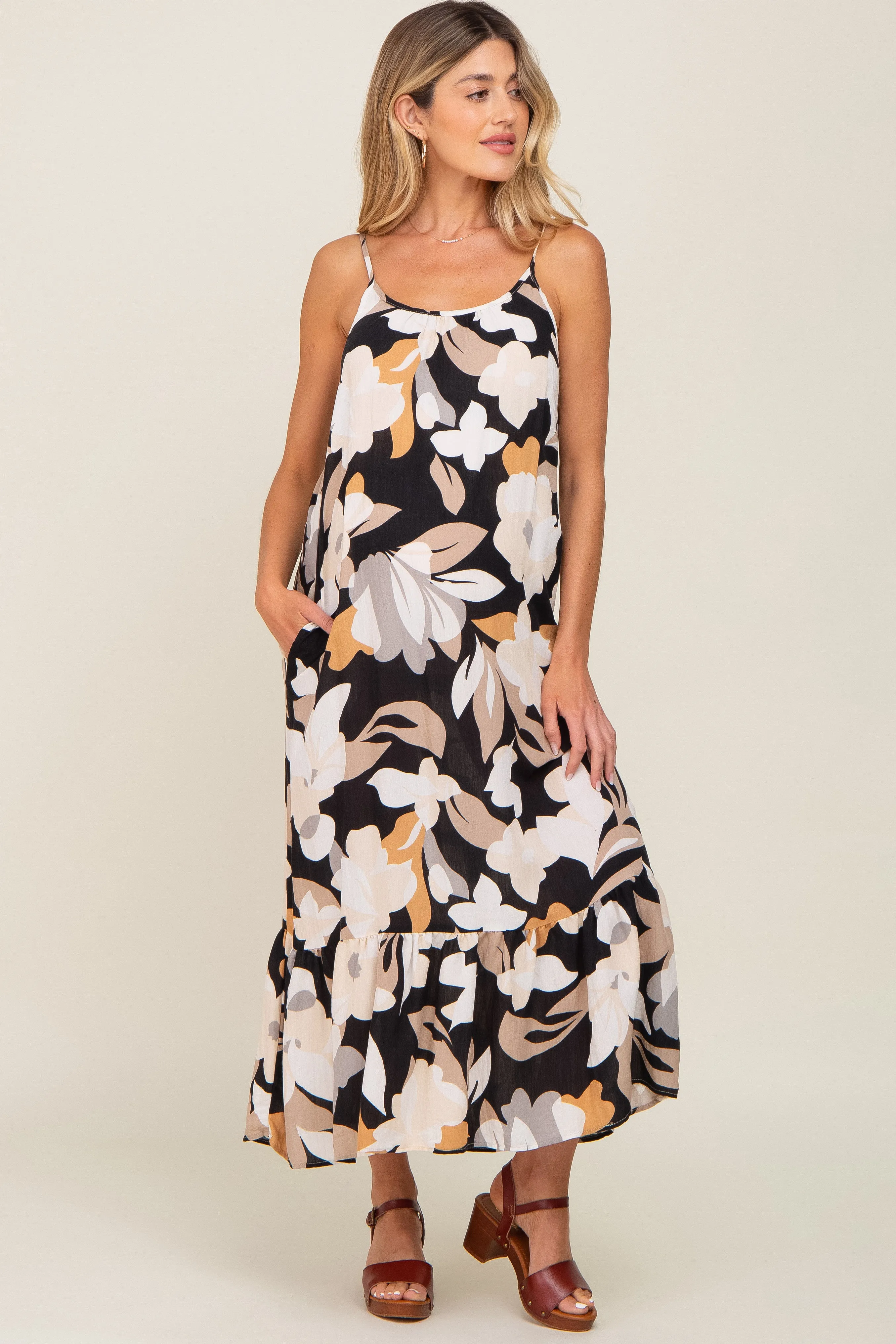 Black Floral Sleeveless Maternity Maxi Dress sold by Pinkblush product image thumbnail 2