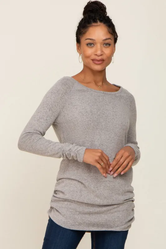 Beige Brushed Knit Ruched Top sold by Pinkblush