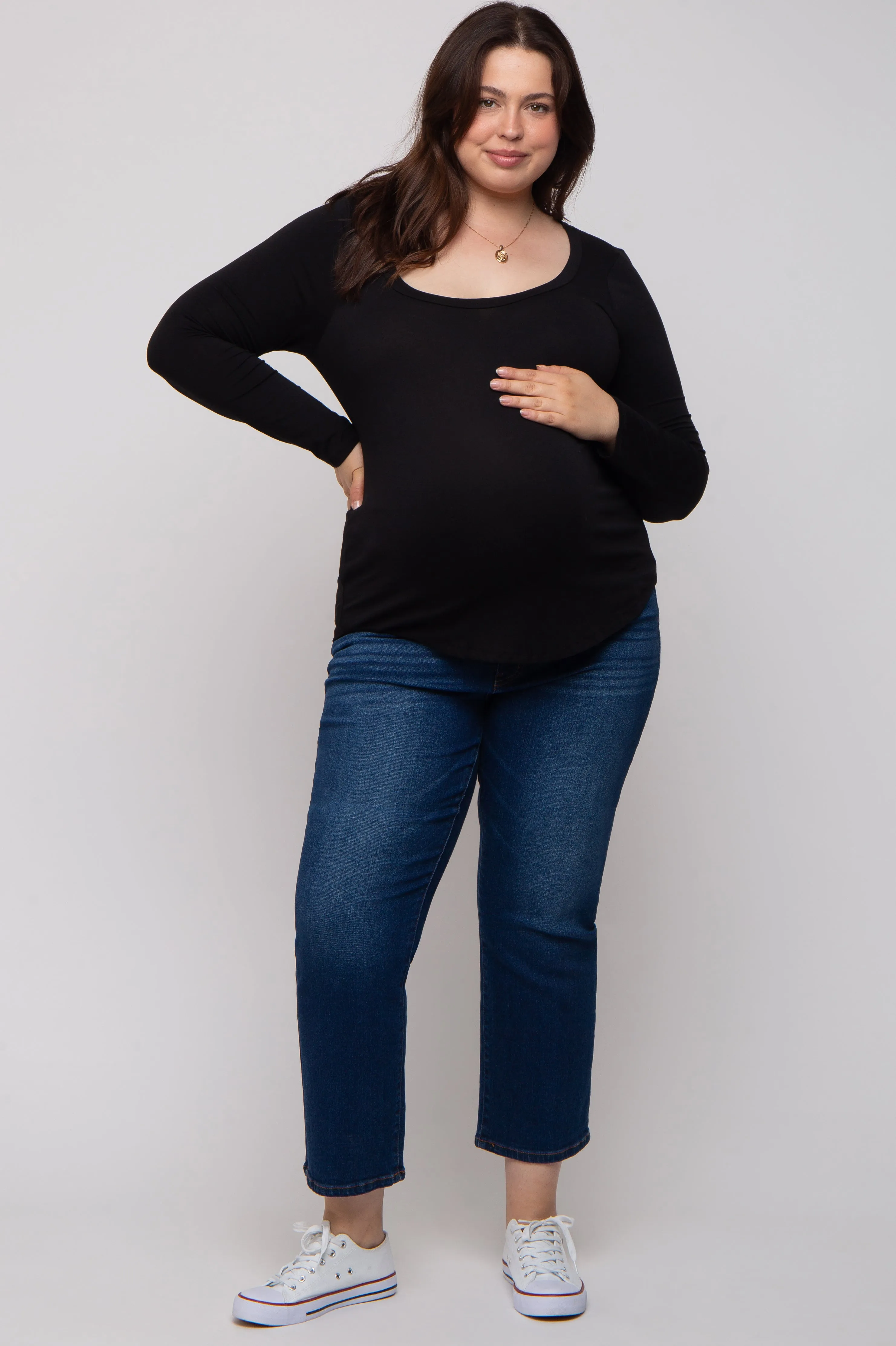 Black Basic Long Sleeve Plus Maternity Top sold by Pinkblush product image thumbnail 2