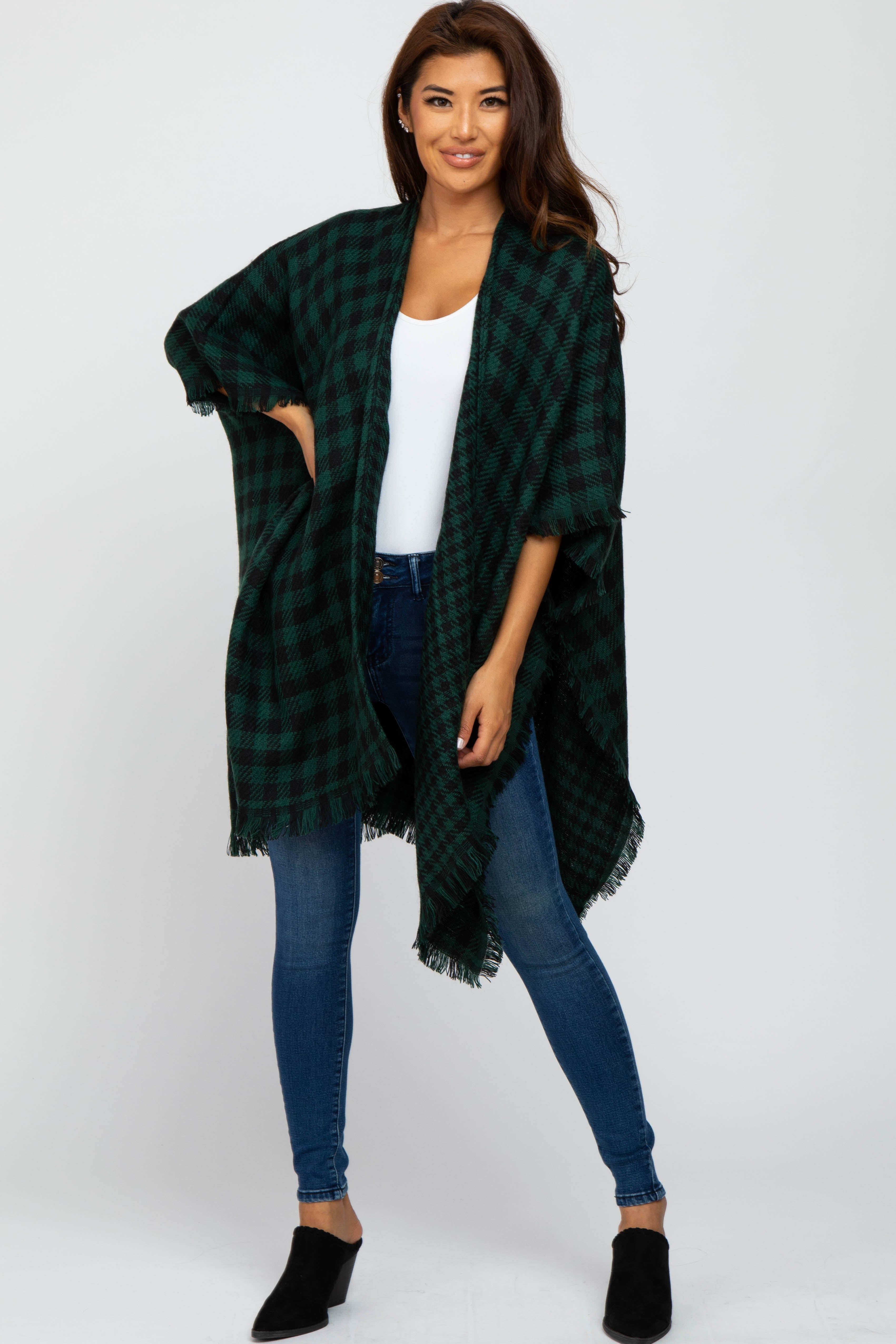 Forest Green Houndstooth Sweater Poncho sold by Pinkblush