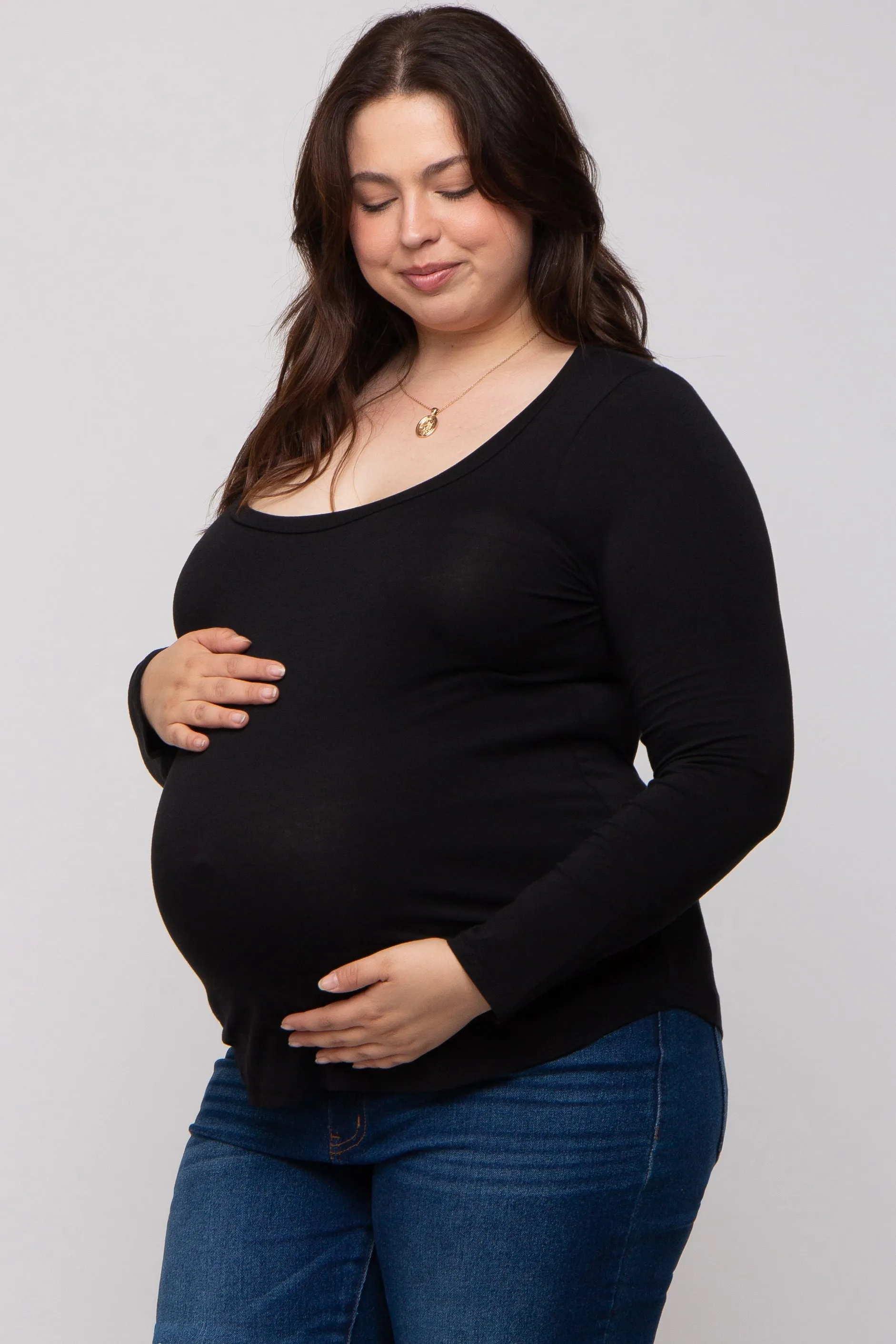 Black Basic Long Sleeve Plus Maternity Top sold by Pinkblush product image thumbnail 3