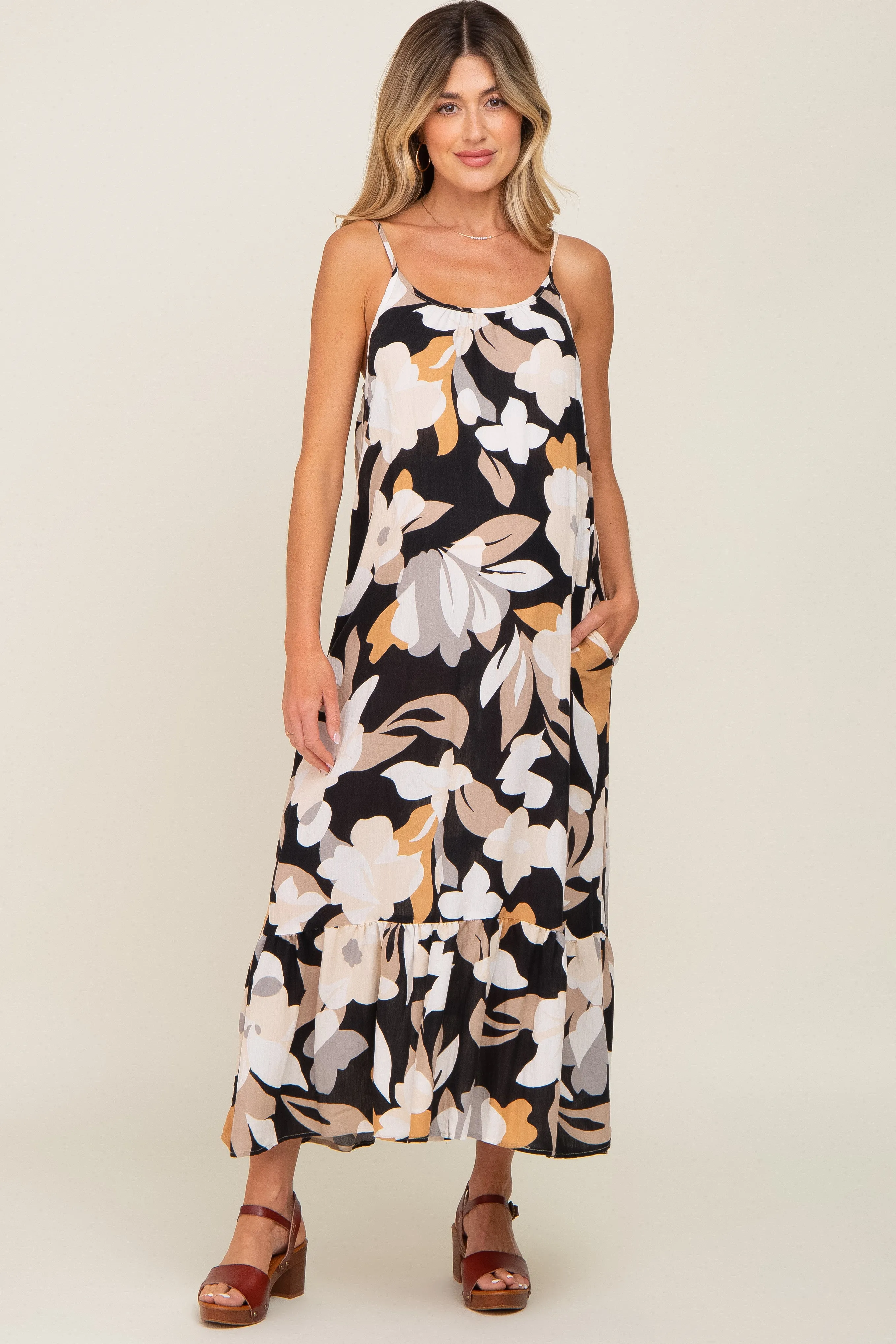 Black Floral Sleeveless Maternity Maxi Dress sold by Pinkblush