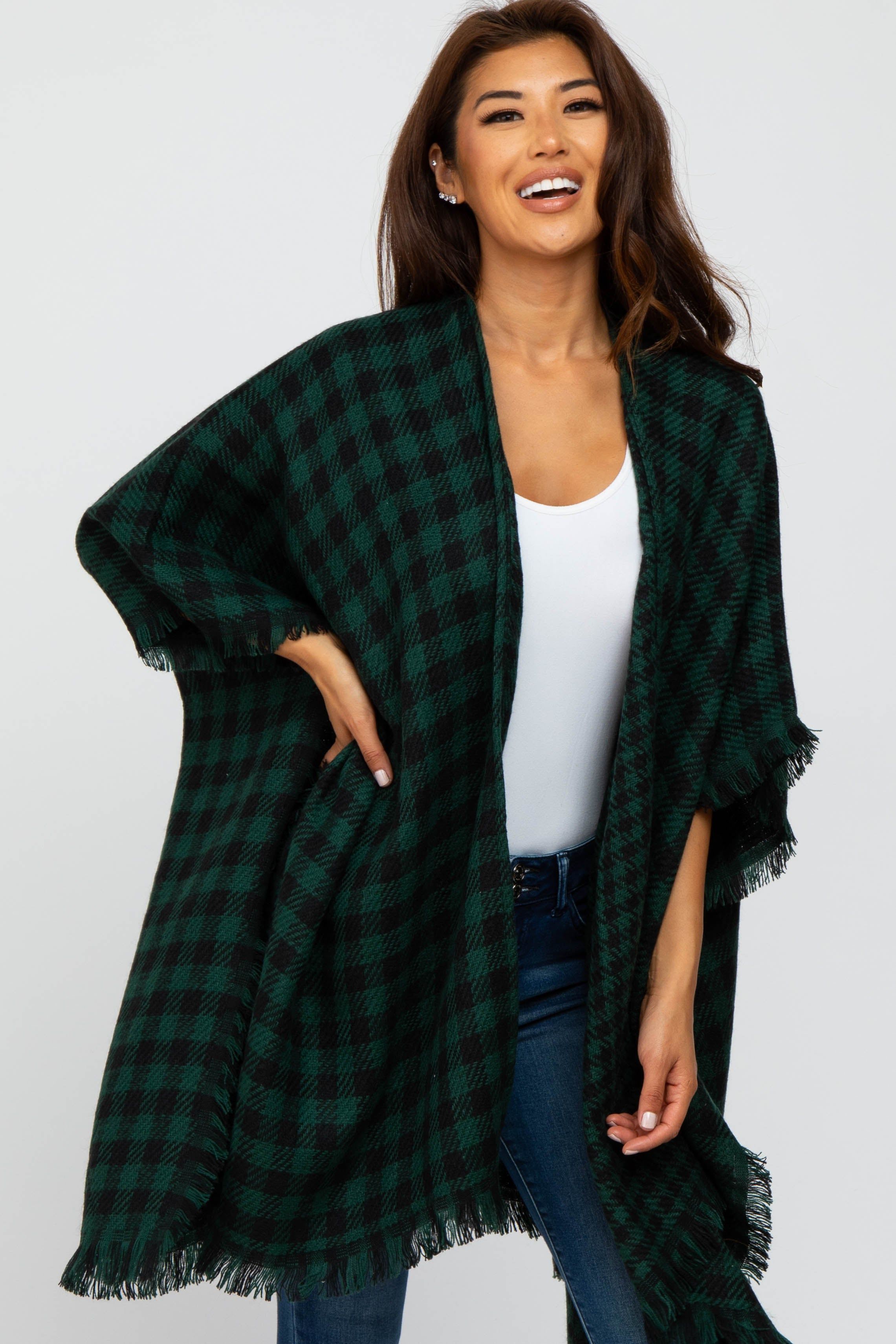 Forest Green Houndstooth Sweater Poncho sold by Pinkblush product image thumbnail 2