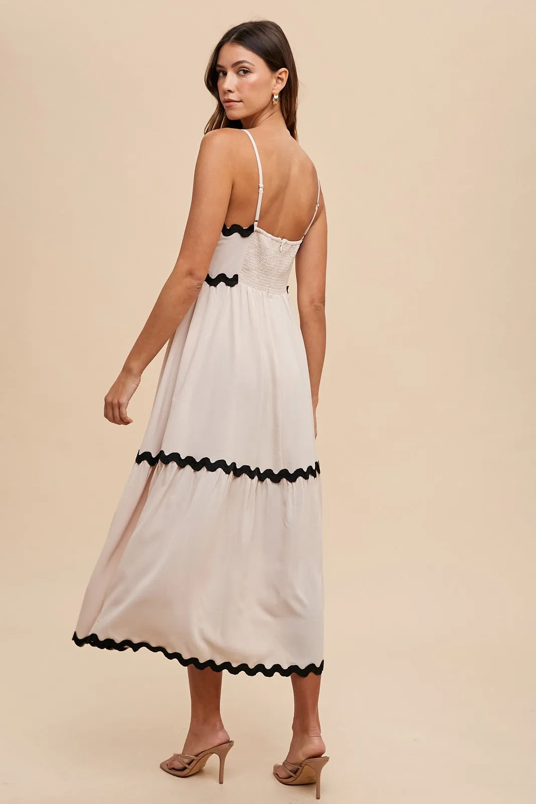 Beige Ric Rac Trim Tiered Midi Dress sold by Pinkblush product image thumbnail 3