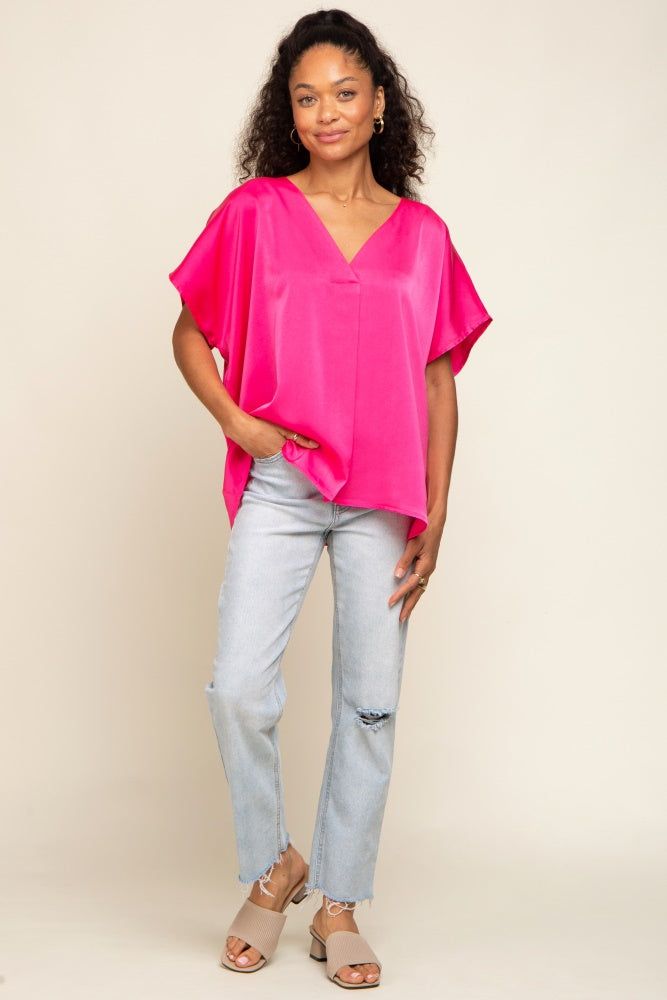 Fuchsia Satin V-Neck Blouse sold by Pinkblush product image thumbnail 4