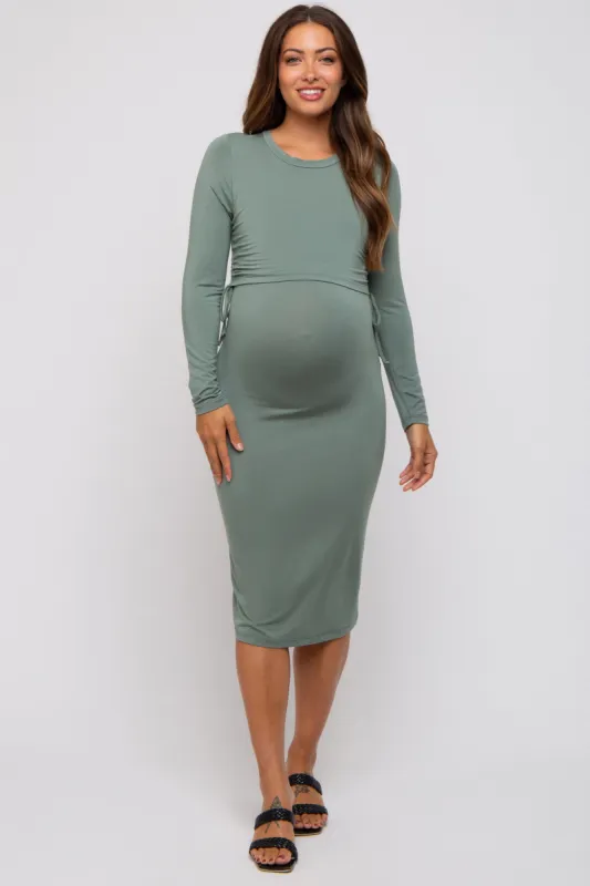 Sage Long Sleeve Maternity Nursing Dress sold by Pinkblush