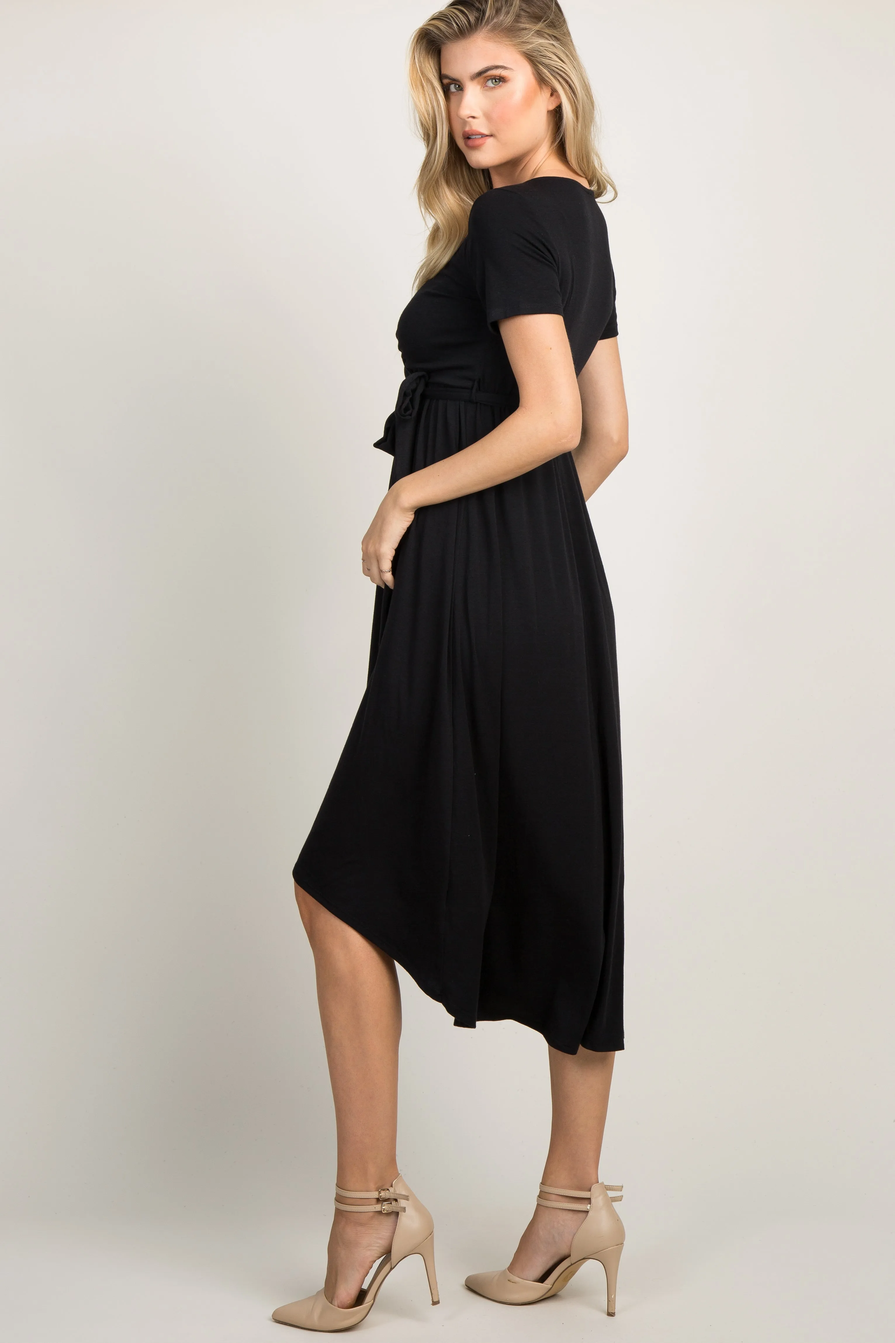 Black Solid Hi-Low Wrap Dress sold by Pinkblush product image thumbnail 2