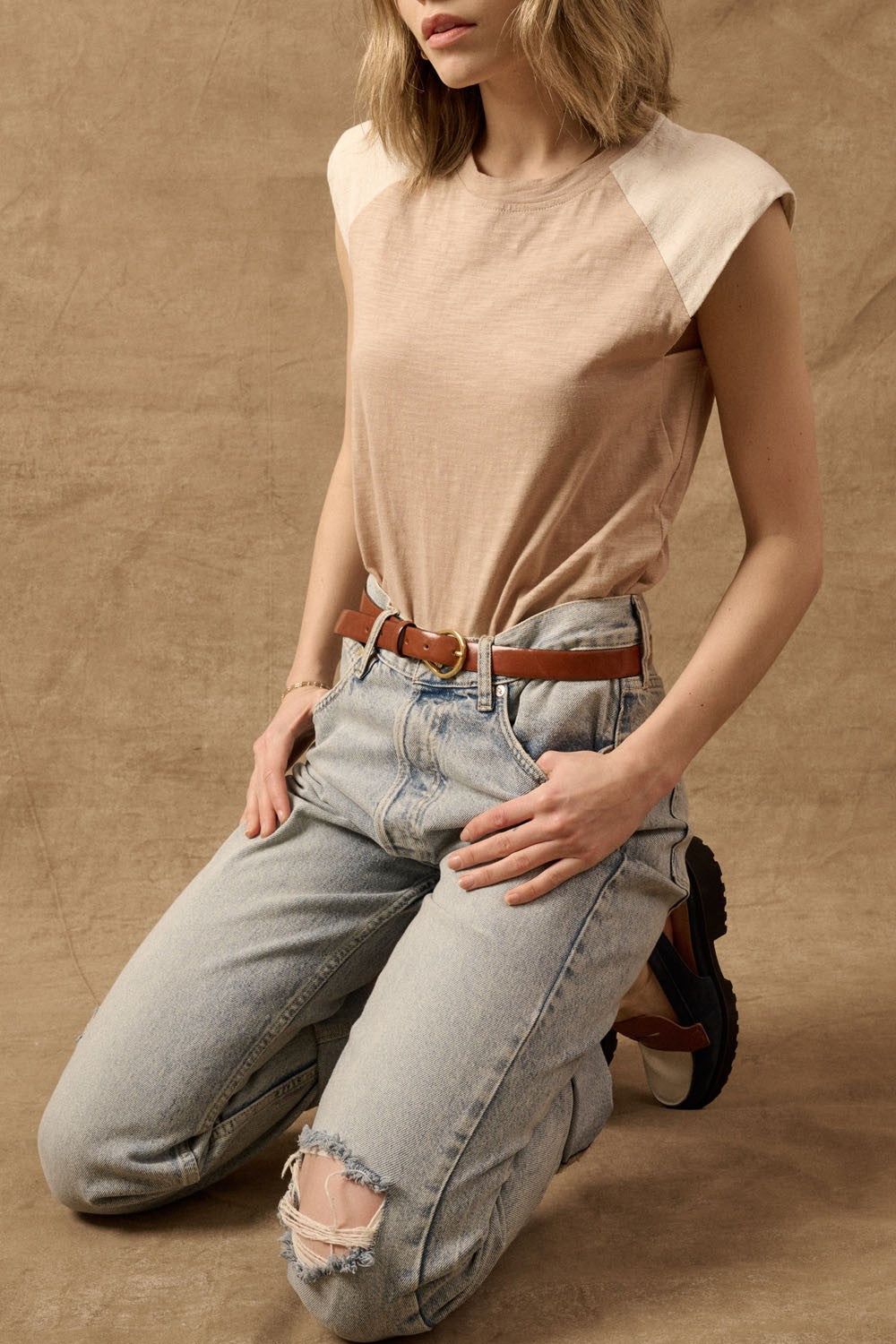 Sand Knit Colorblock Round Neck Sleeveless Bodysuit sold by Pinkblush product image thumbnail 4